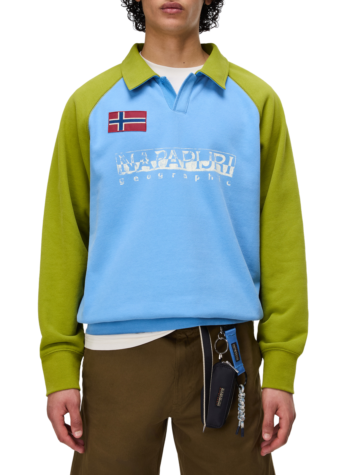 Polo manches longue à logo en coton mélangé NAPAPIJRI Bleu