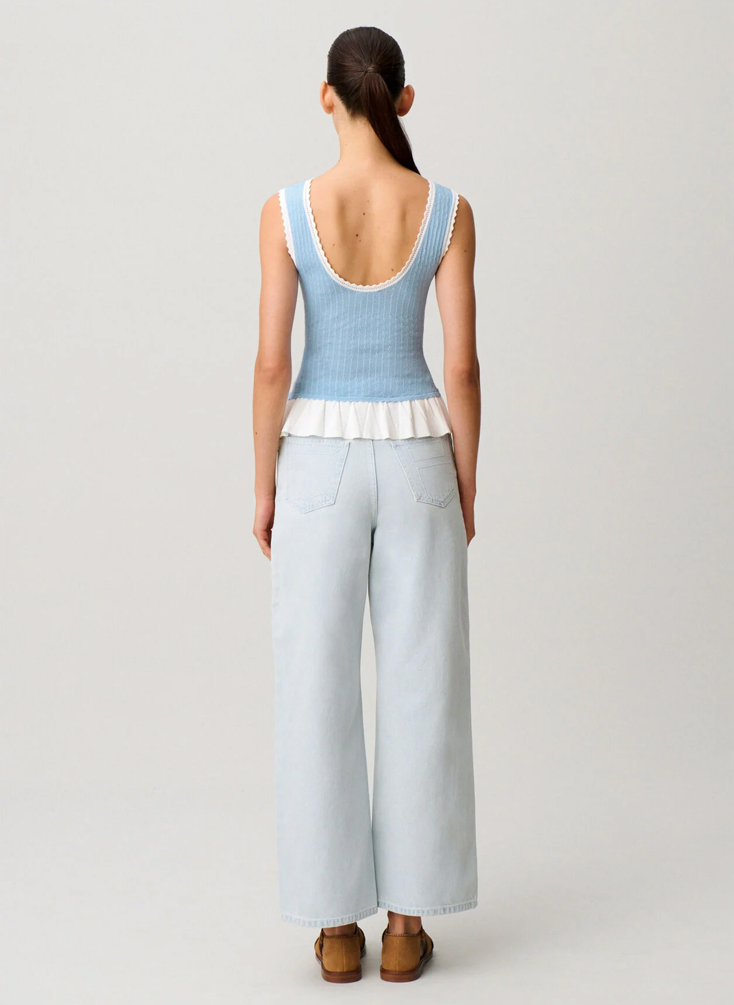 Top droit col rond en maille CLAUDIE PIERLOT Bleu