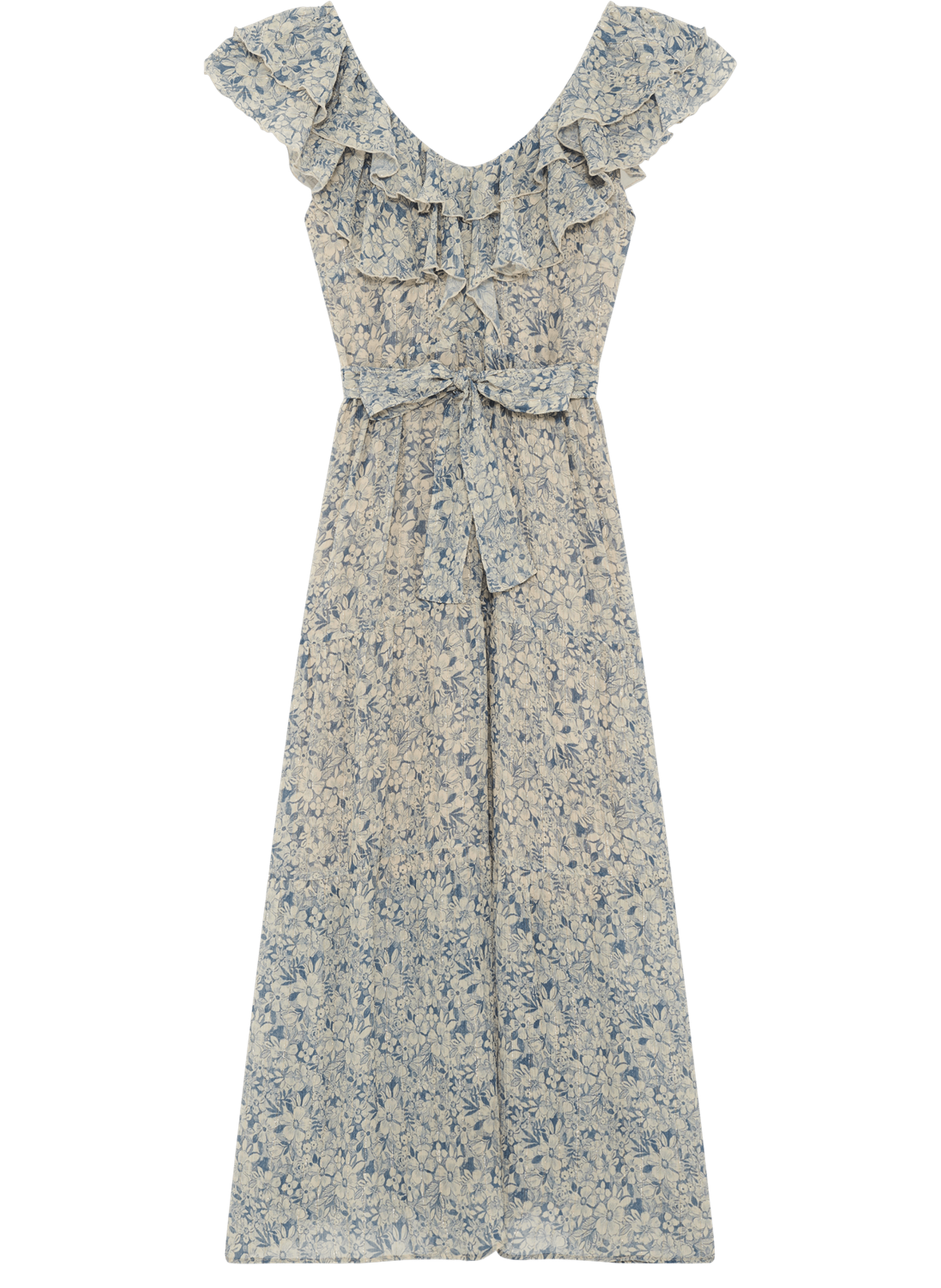 Robe longue à fleurs et volants - arlene PABLO Bleu