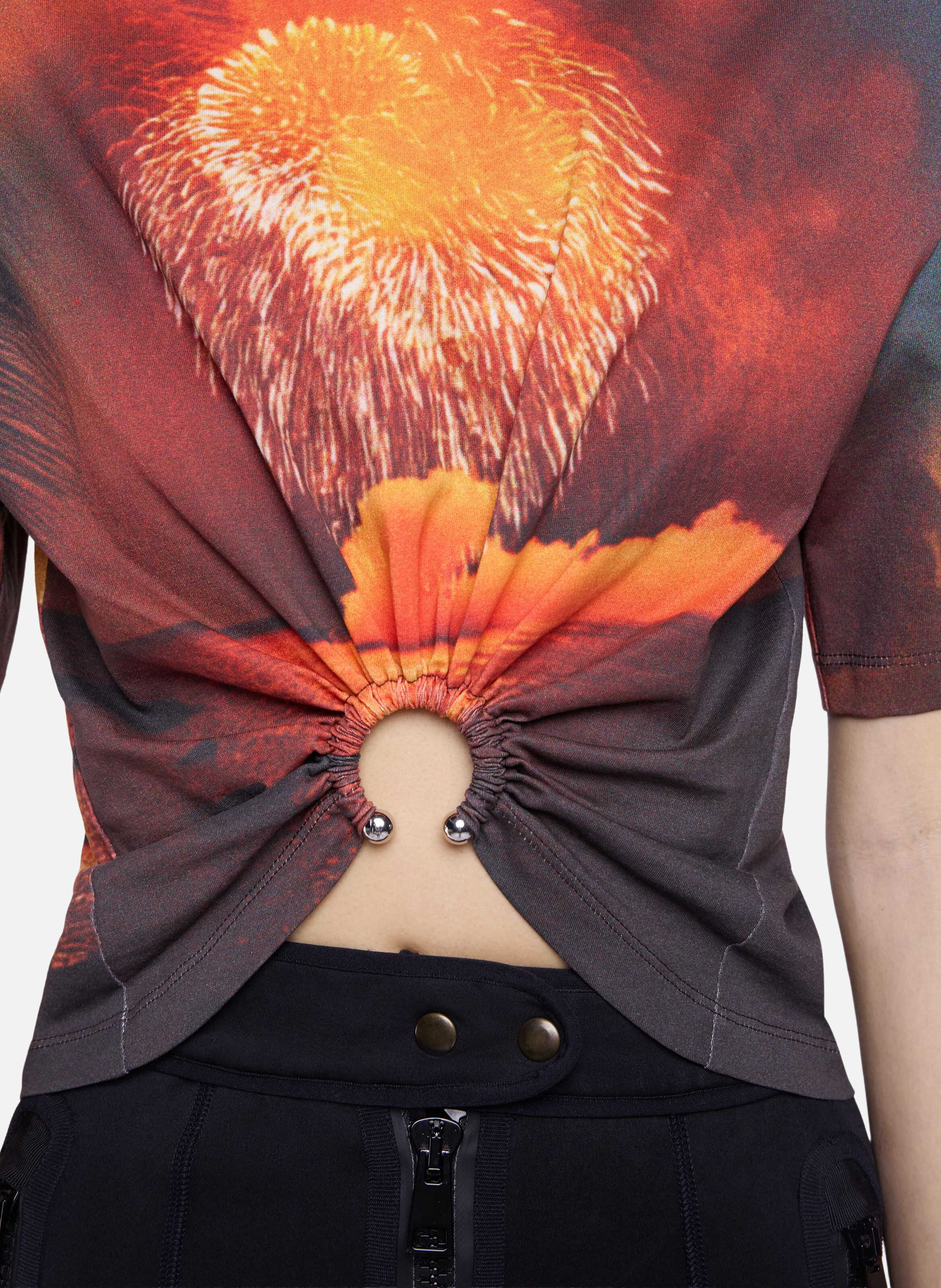 T-shirt en coton imprimé feu d’artifice avec détail piercing signature RABANNE Orange