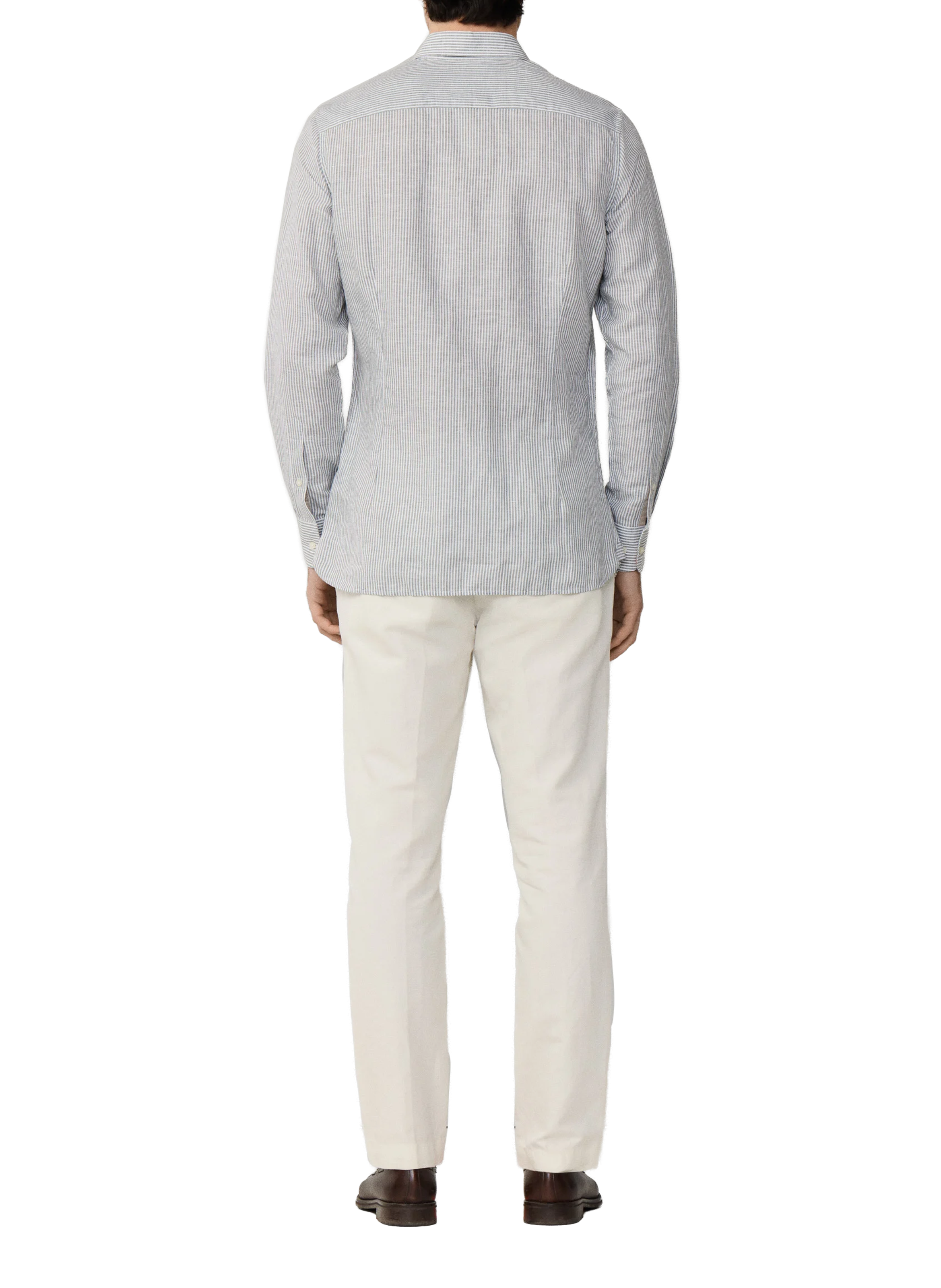 Chemise ajustée rayée en lin et coton HACKETT Vert