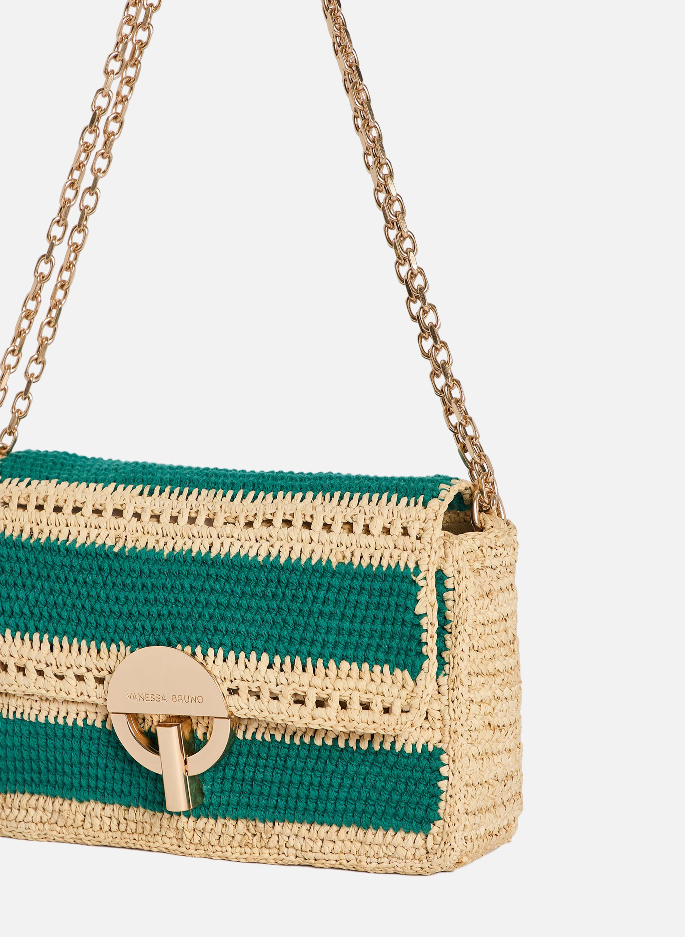 Moyen sac moon en raphia et coton VANESSA BRUNO Vert