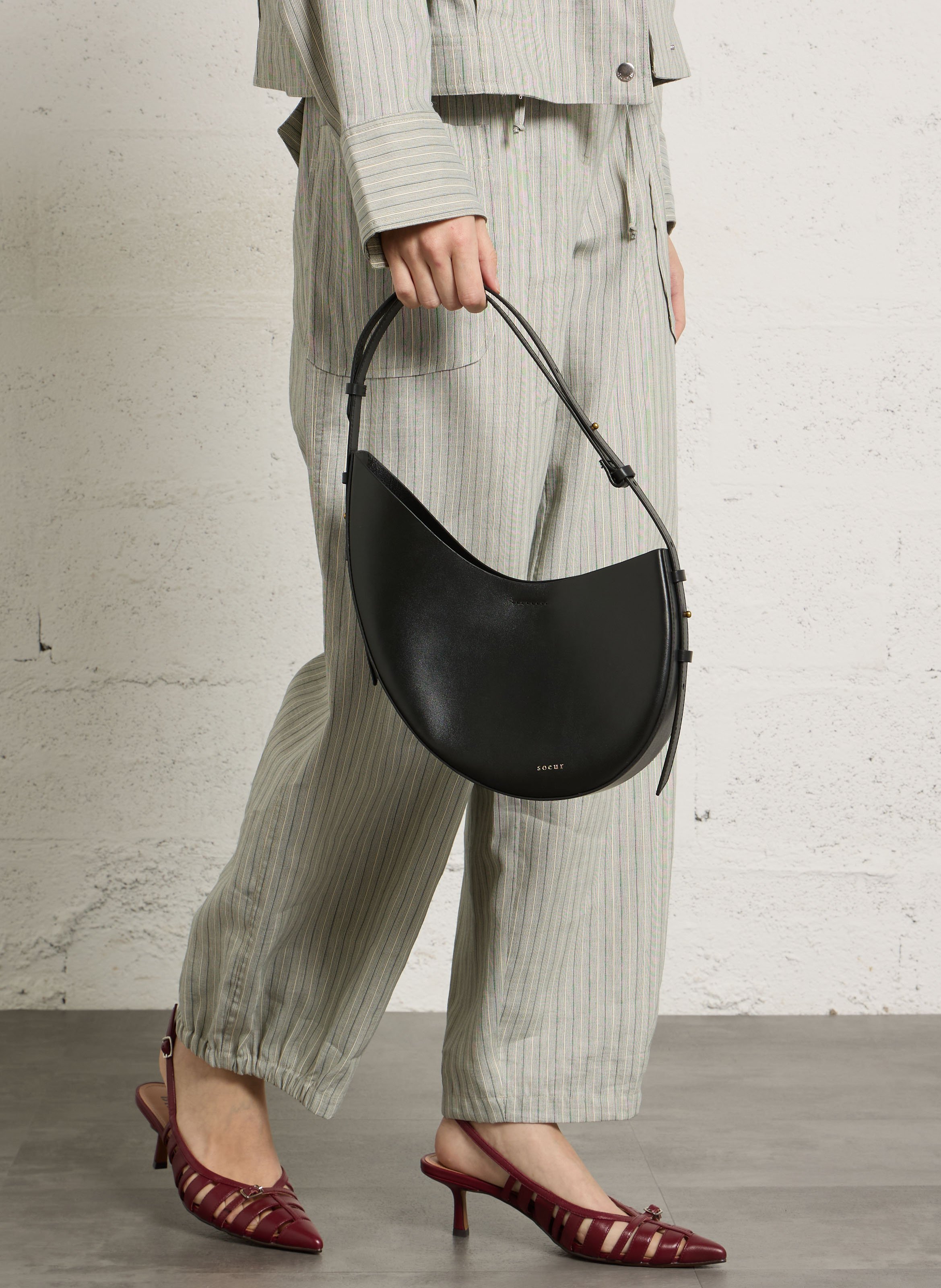 Sac porté épaule en cuir wino SOEUR Noir