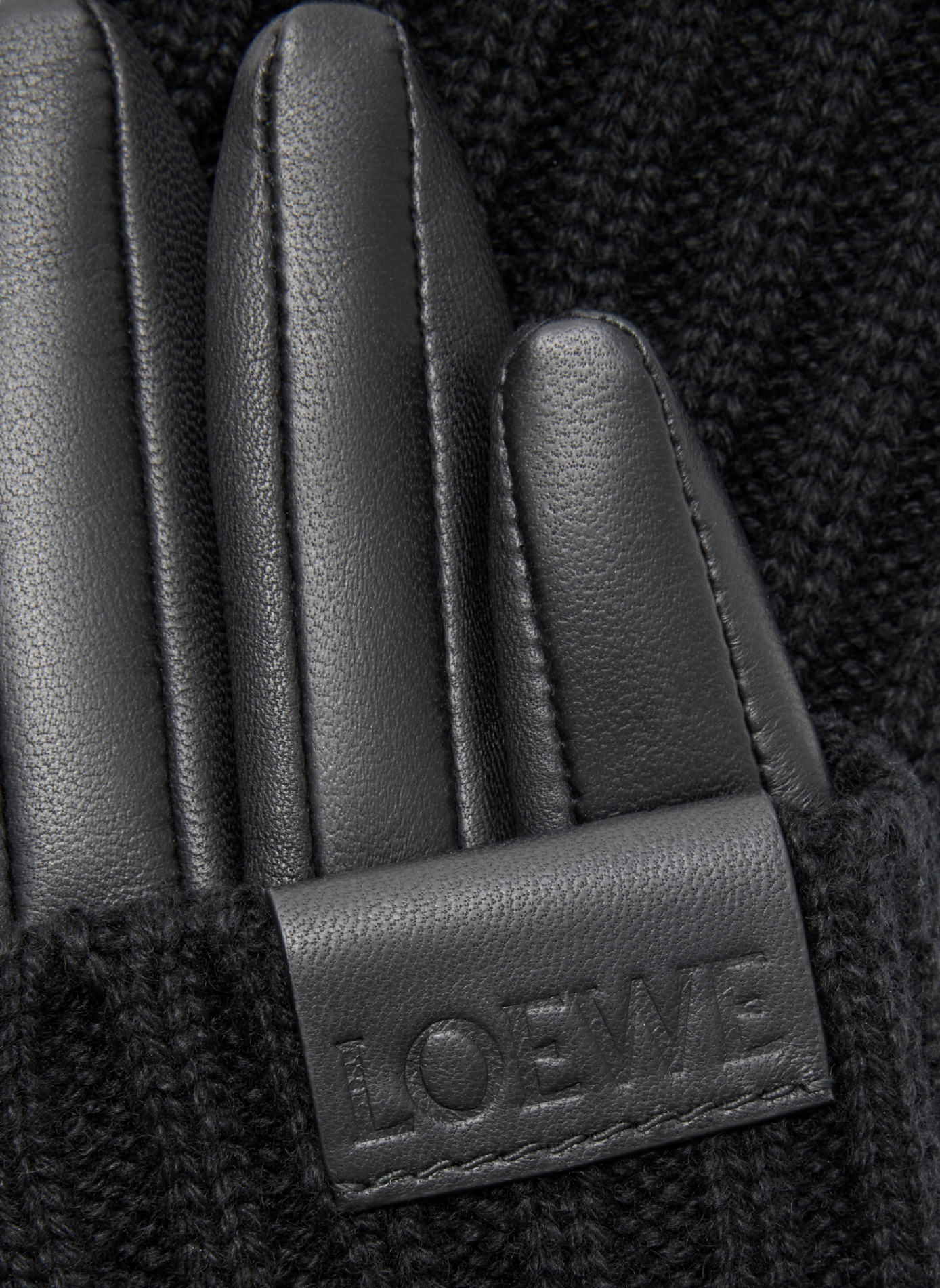 Gants à bords nervurés en cuir et cachemire LOEWE Noir