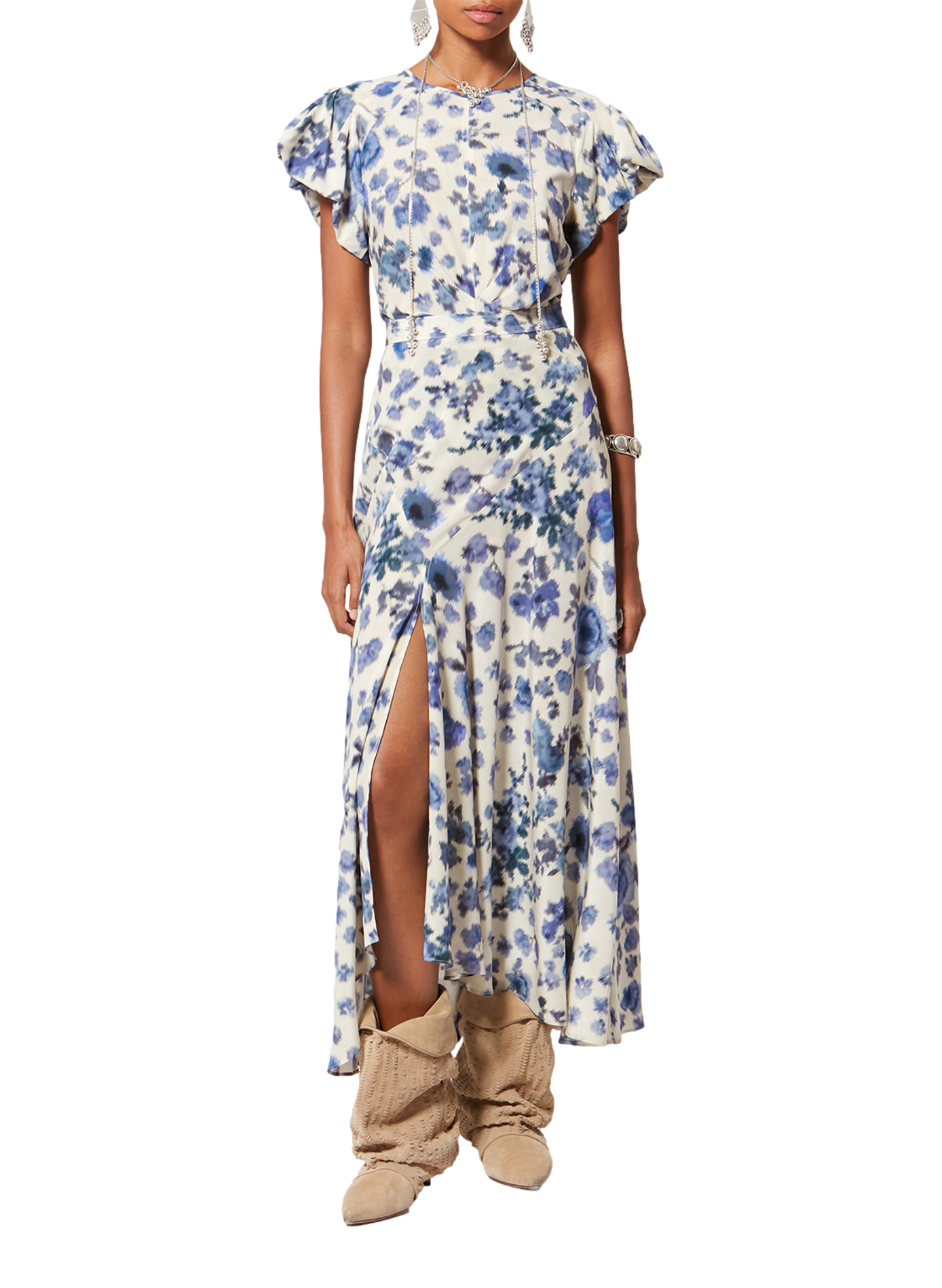 Langer Seidenrock mit Stretch, bedruckt. ISABEL MARANT Blau
