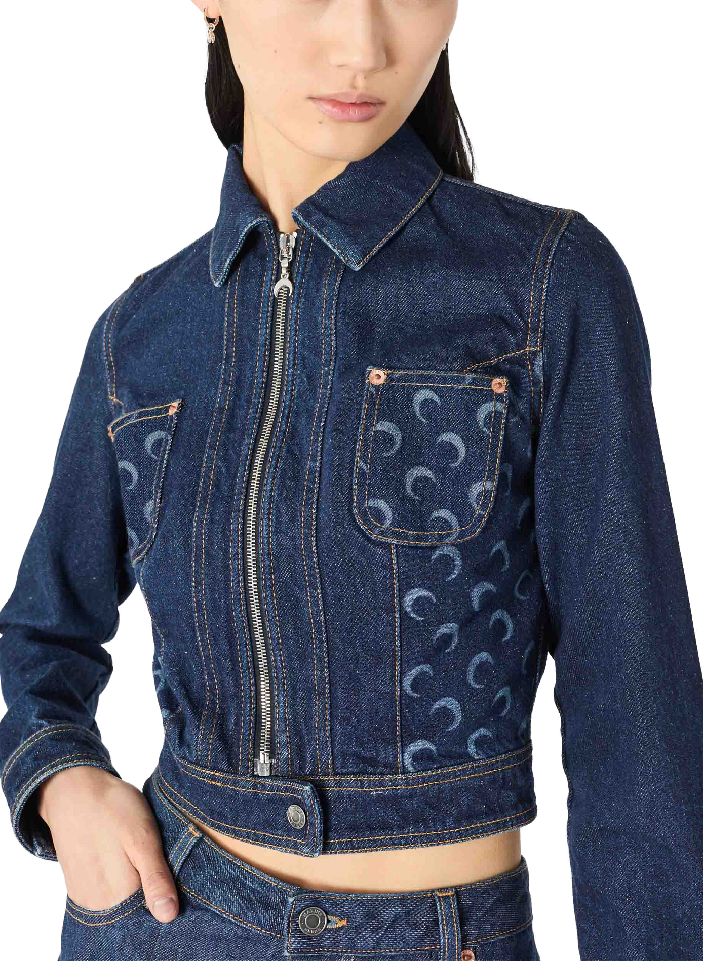 Veste trucker zippée en jean bleu nuit MARINE SERRE Blauw