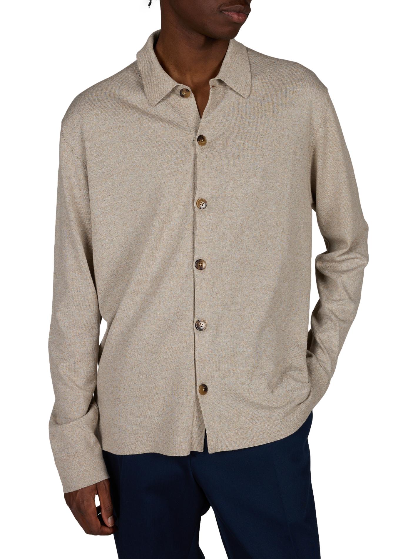 Classic V-neck cotton knit cardigan FACONNABLE Beige