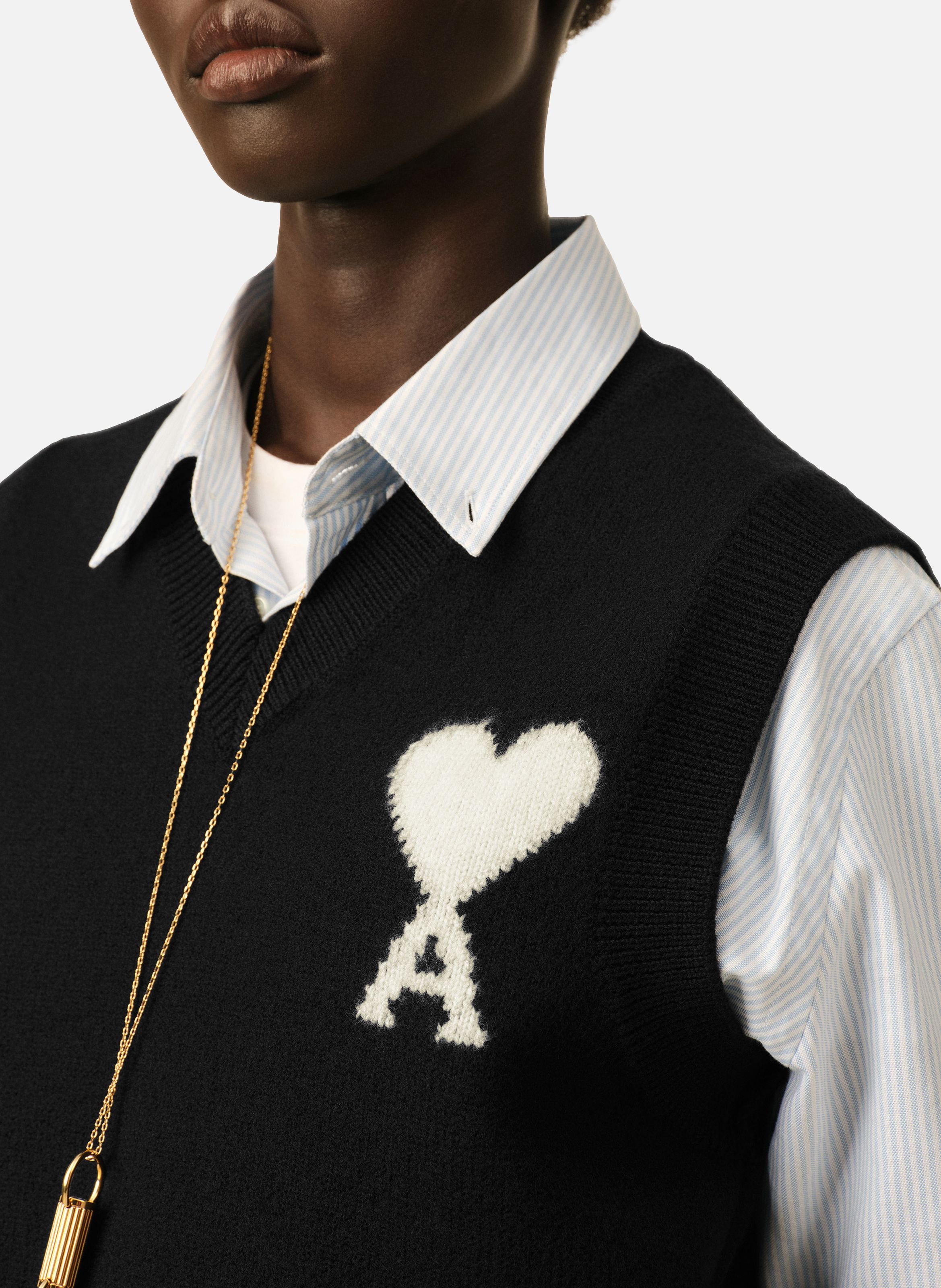 Pull unisexe en laine sans manches ami de coeur AMI PARIS Noir