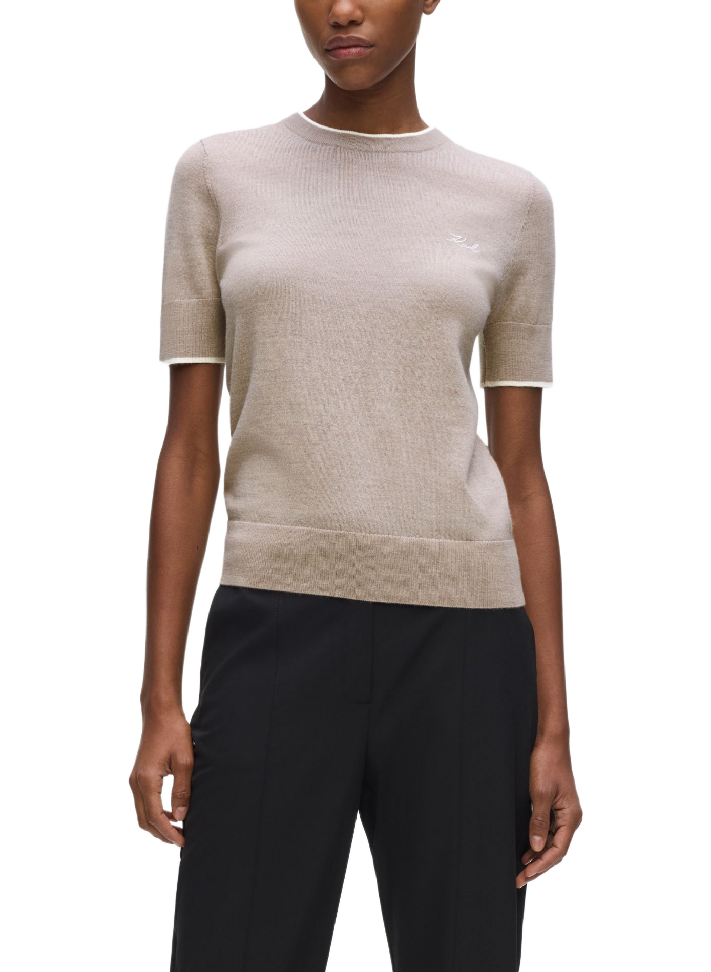 Pull manches courtes en laine KARL LAGERFELD Beige