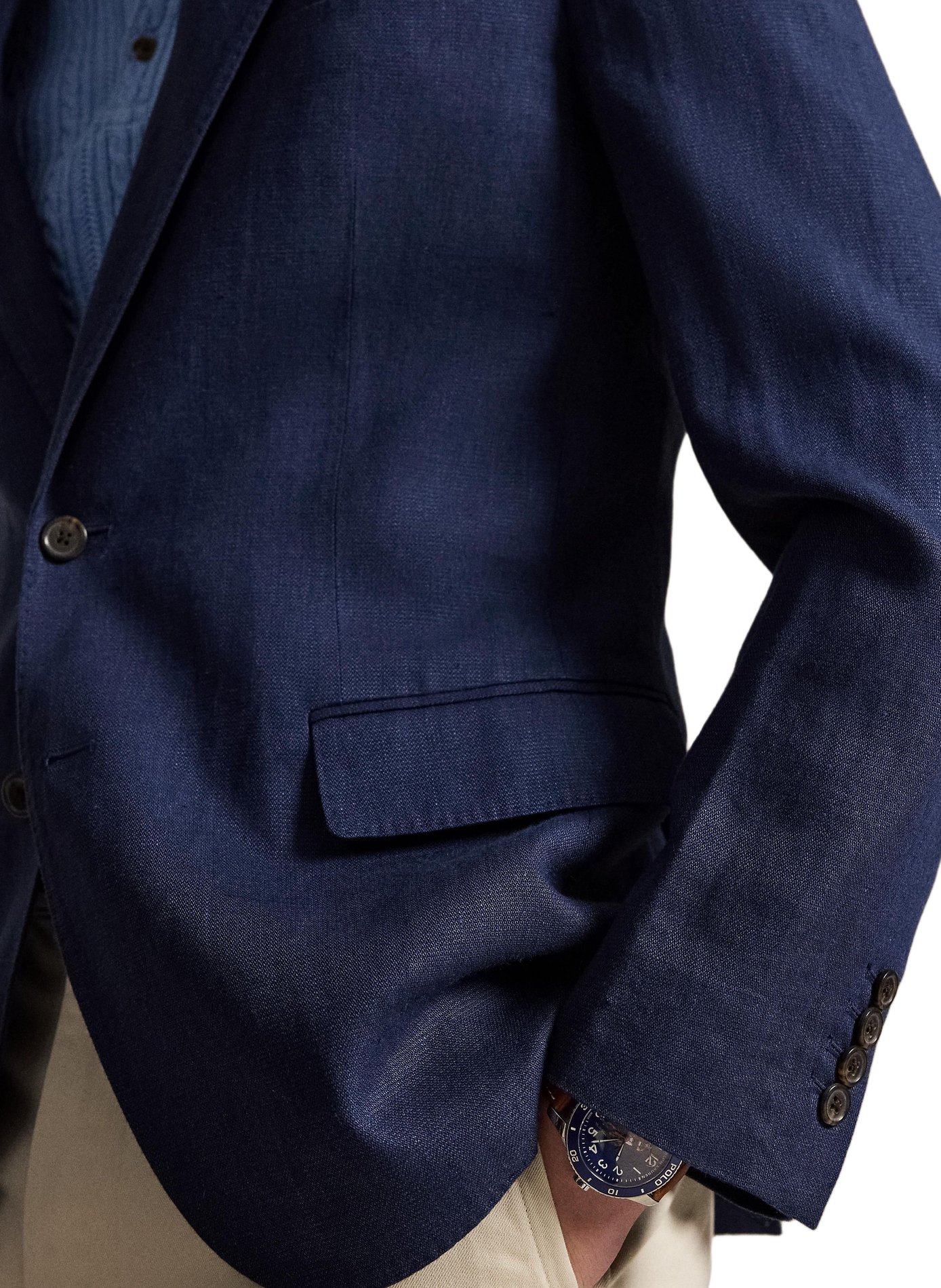 Blazer cintré en lin mélangé POLO RALPH LAUREN Bleu