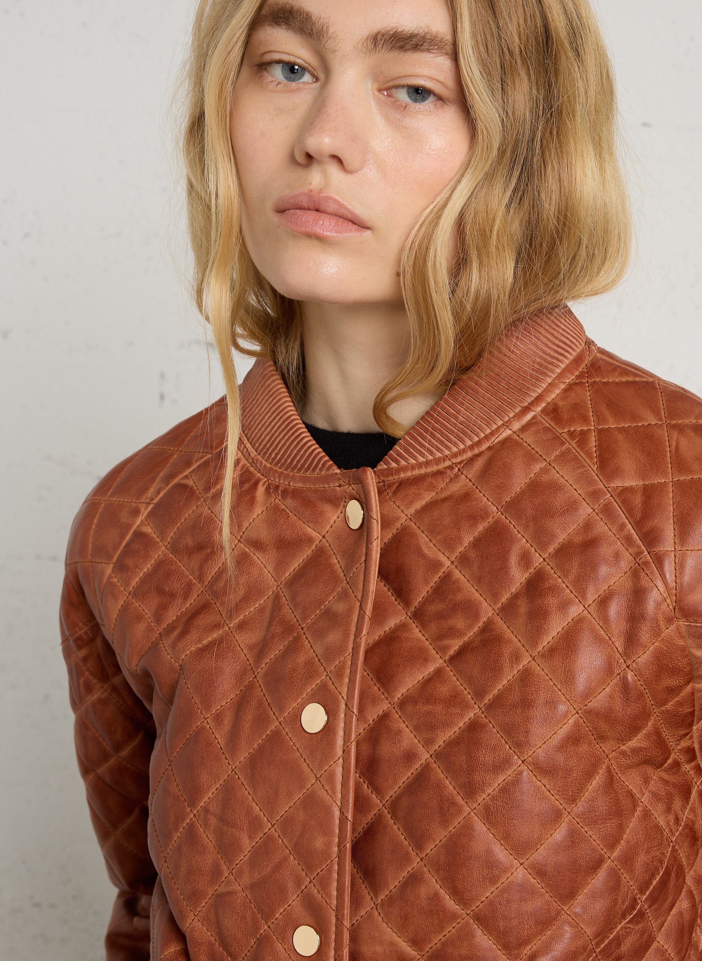Veste oversize matelassée en cuir betsy MAISON 123 Marron