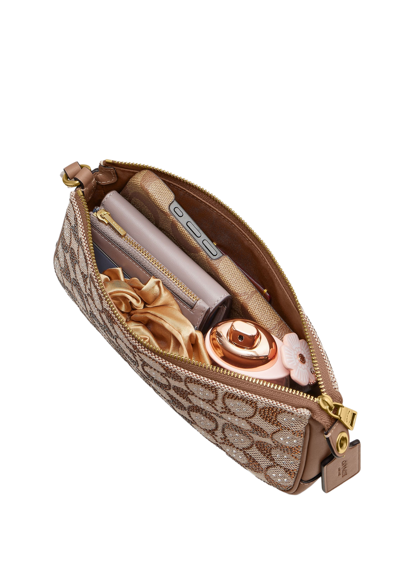 Plaza-Schultertasche mit Strasssteinen COACH Beige