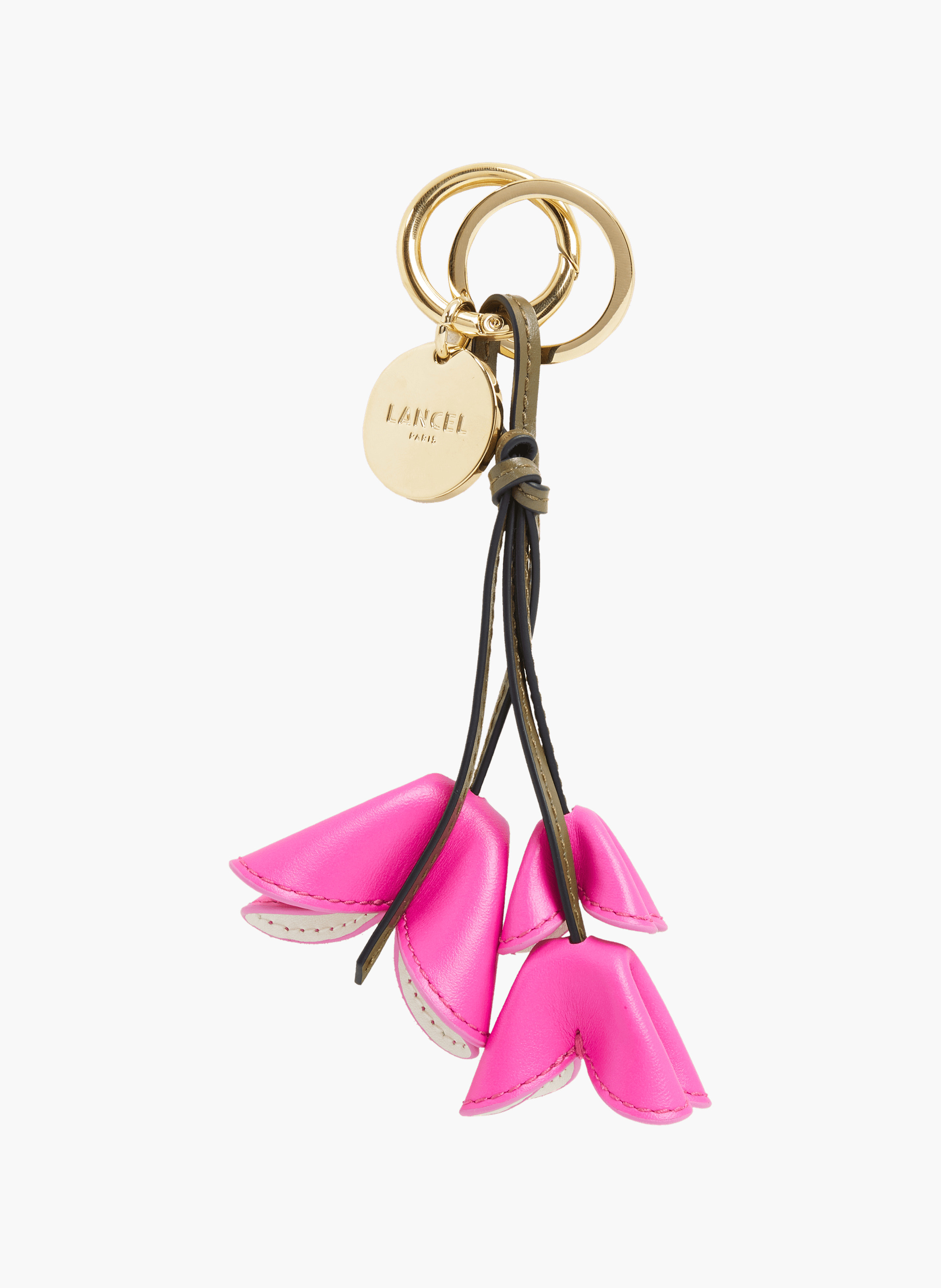 Sleutelhanger met bloemen van Lancel in leer LANCEL Roze
