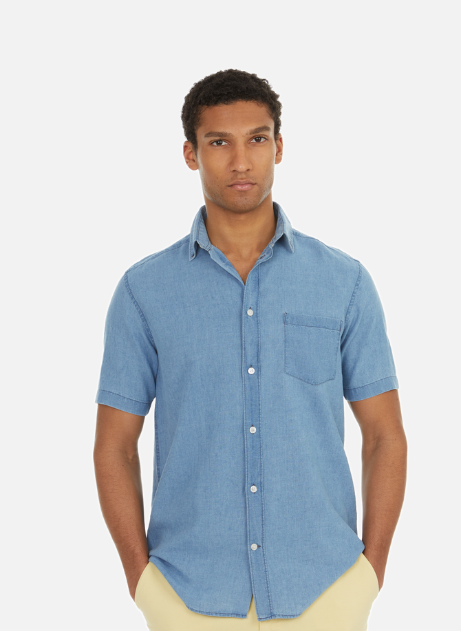 Short-sleeved cotton and linen shirt  AU PRINTEMPS PARIS