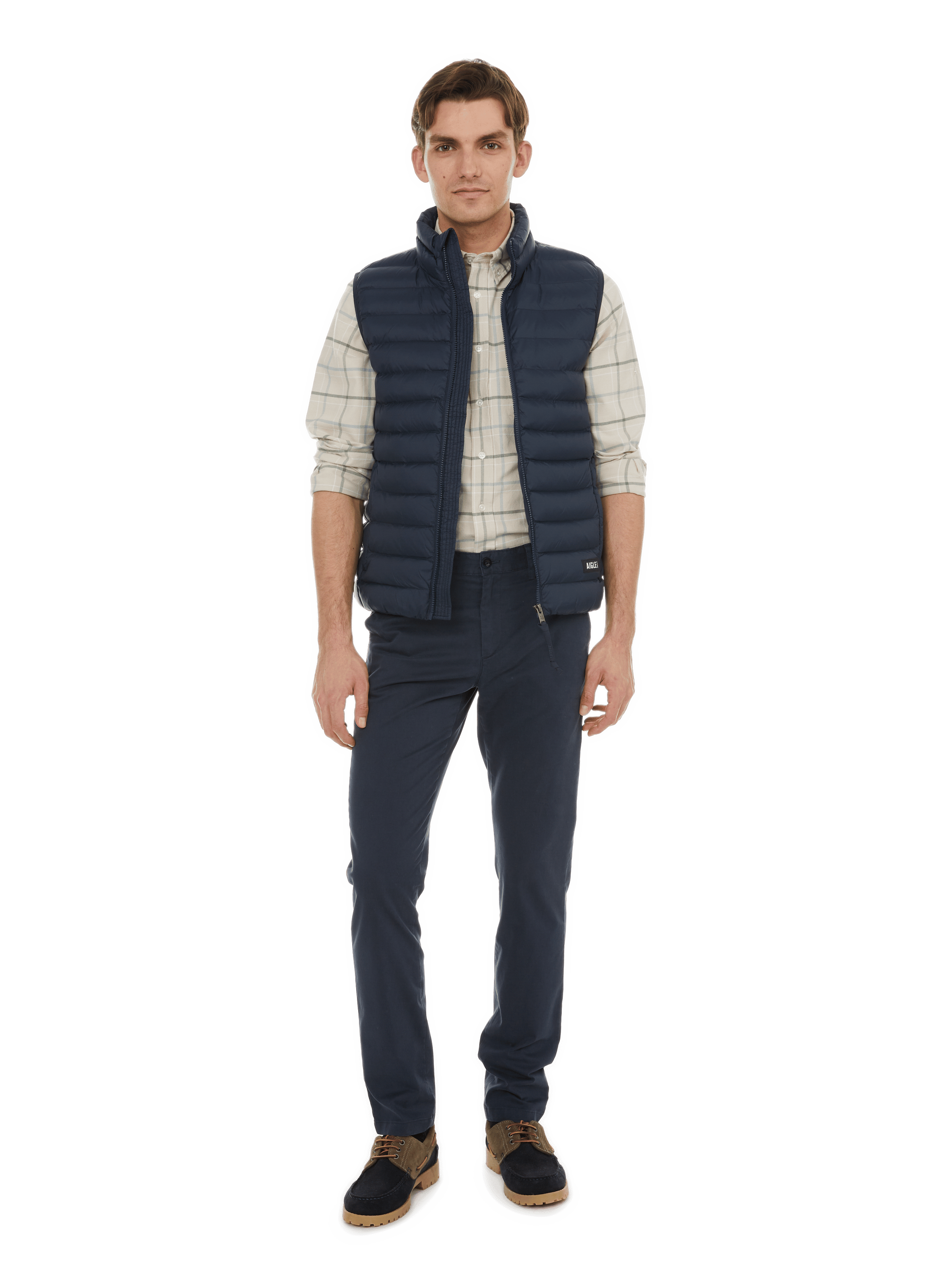 Cotton and linen chino trousers AIGLE Blue