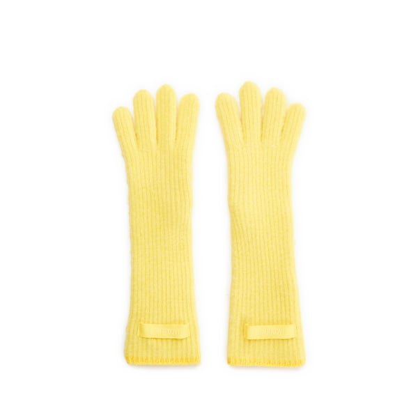 Jacquemus Ribbed Knit Yellow Gloves With Long Cuff