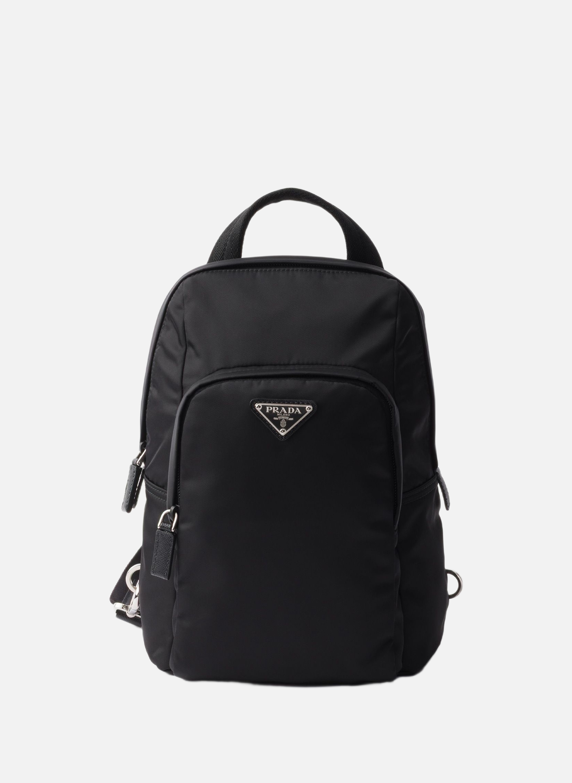 Sac à dos en re-nylon et cuir saffiano PRADA Noir