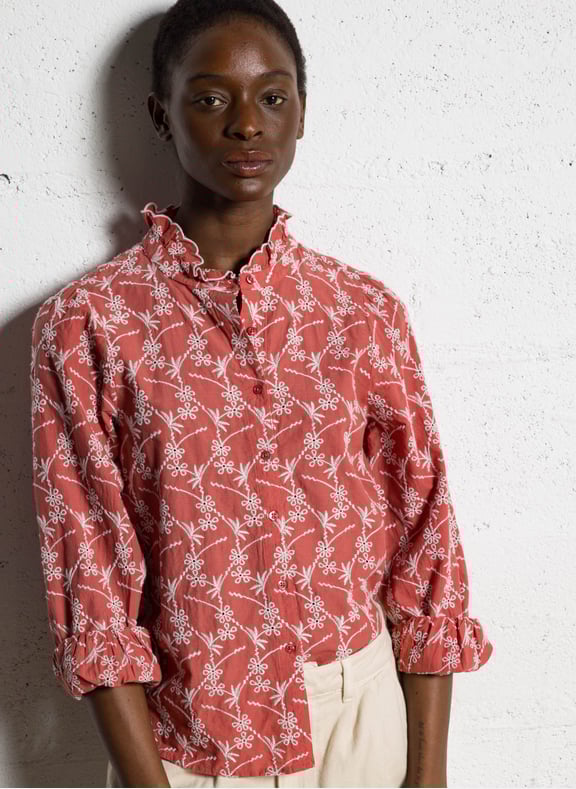 Chemise droite en coton brodé paulette Orange by MAISON 123 MAISON 123 Chemise droite en coton brodé paulette Orange