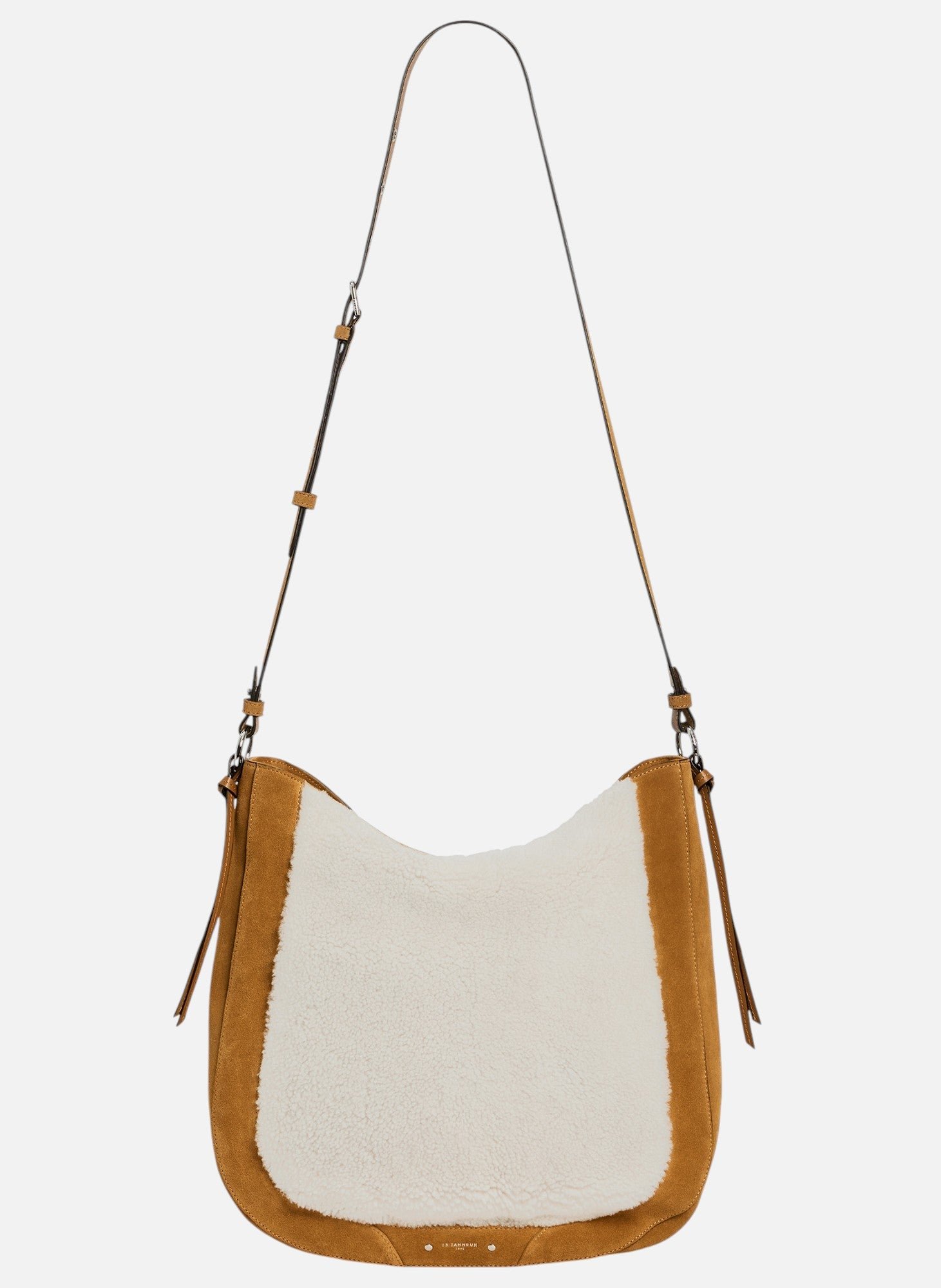 Sac hobo moyen modèle ella en cuir suède et peau lainée LE TANNEUR Marron