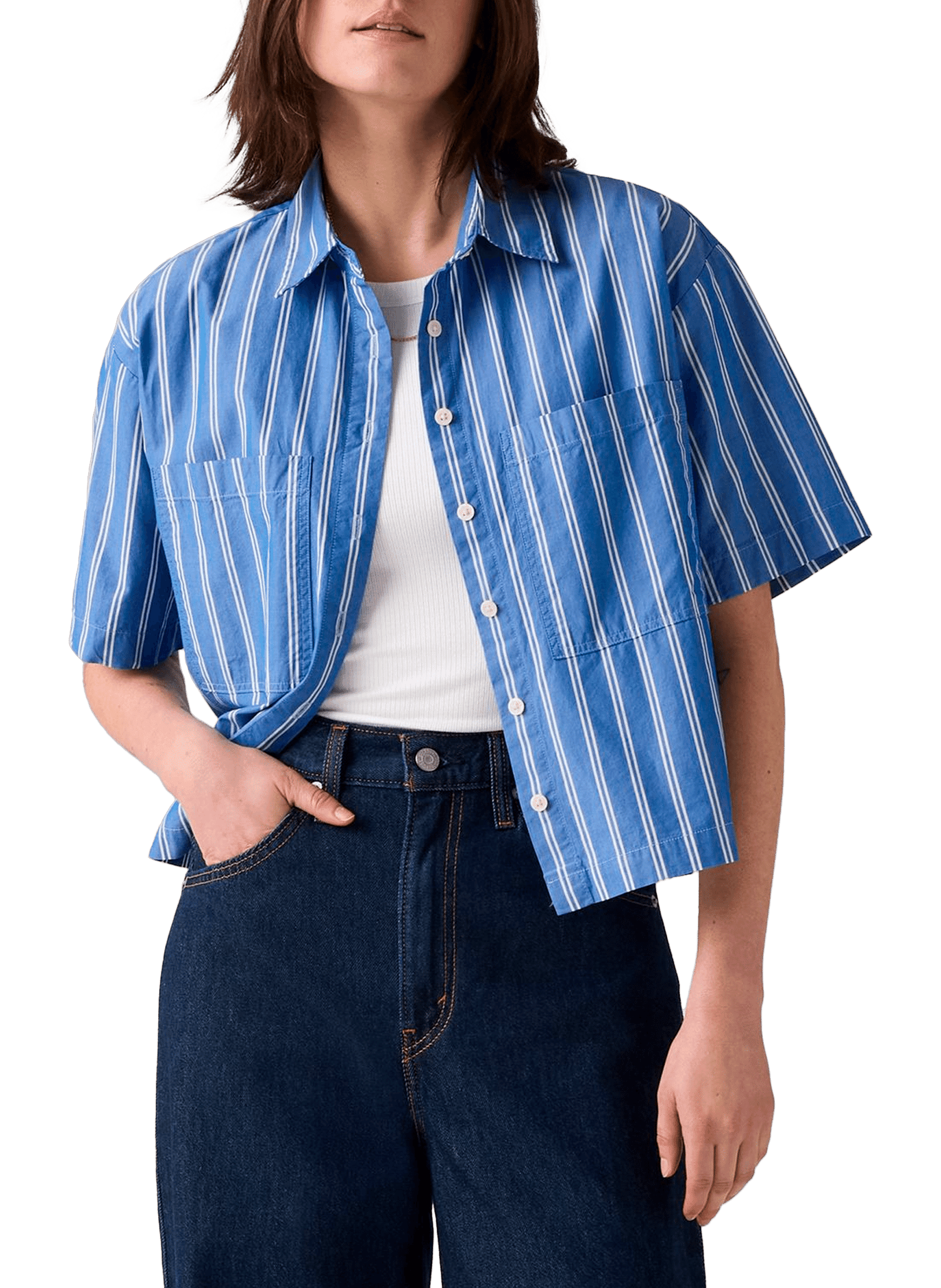 LEVI'S Short-sleeve classic collar cotton shirt Blue