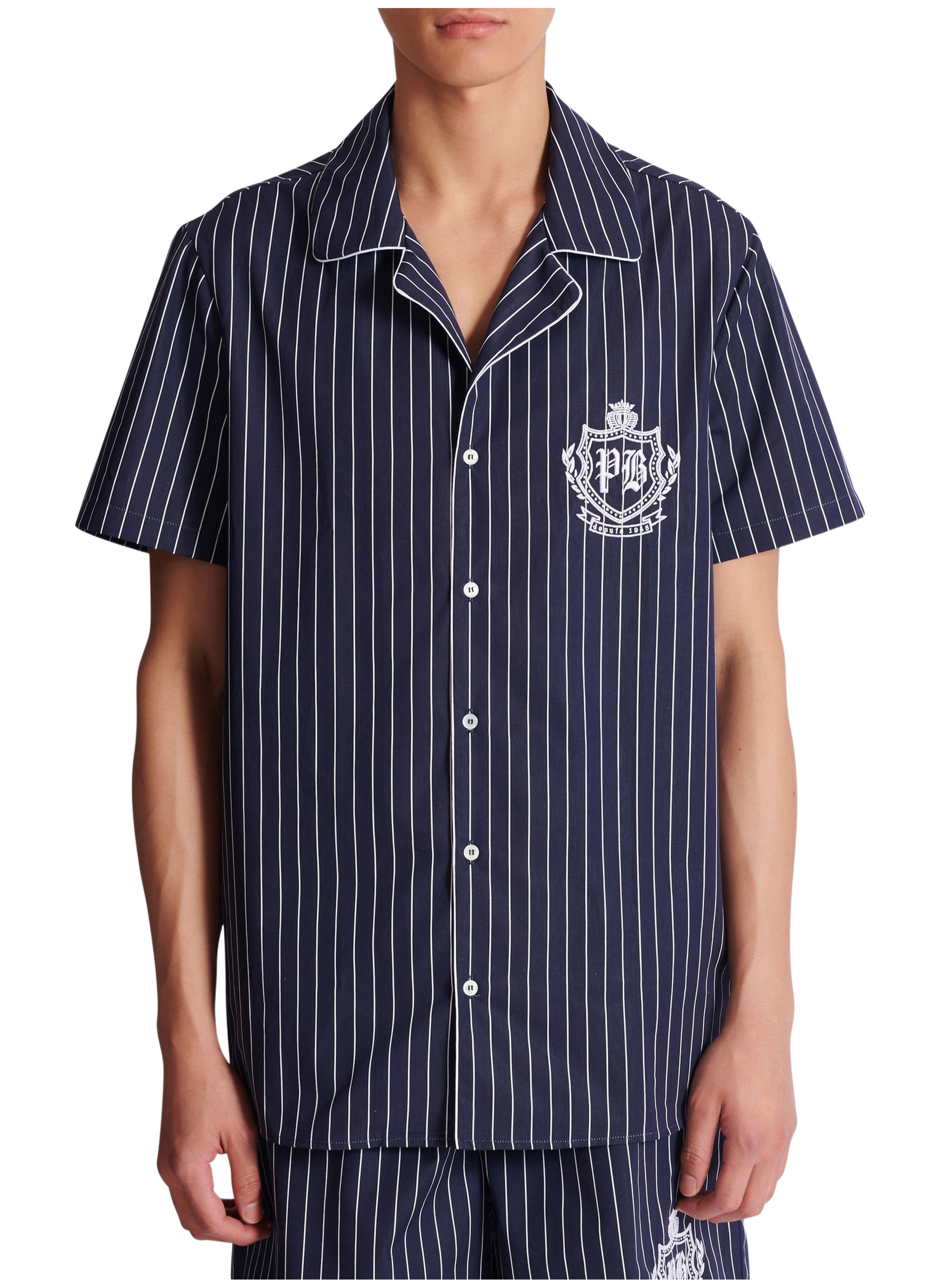 Chemise pyjama en popeline à rayures BALMAIN Bleu