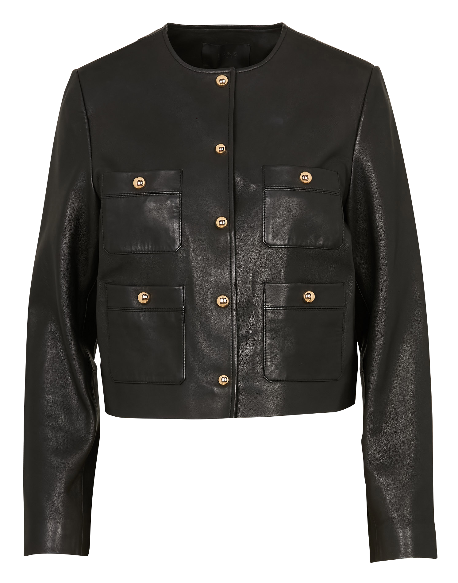 Veste droite col rond en cuir IKKS Noir