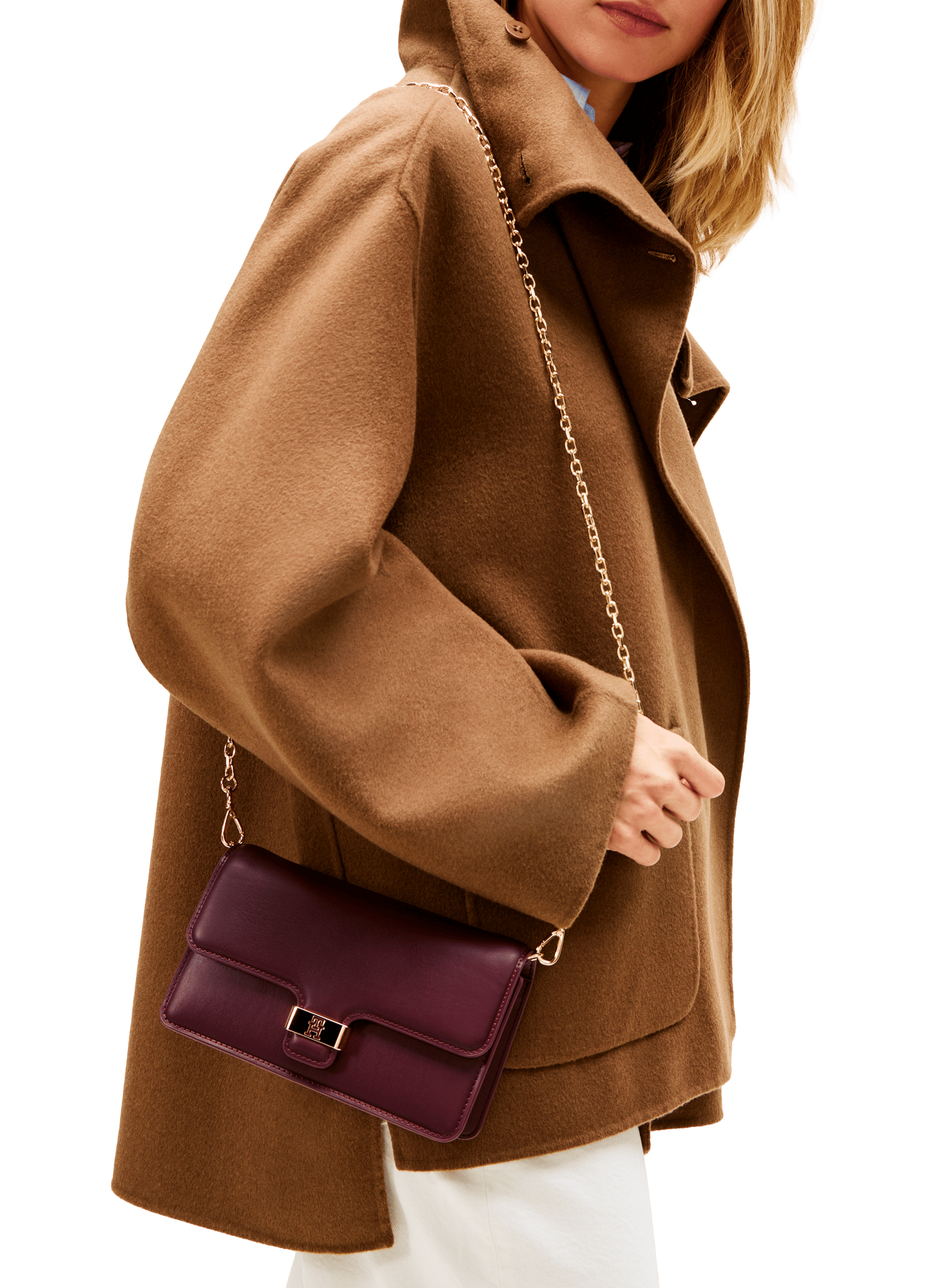 Clutch bag with logoed clasp in faux leather TOMMY HILFIGER Red