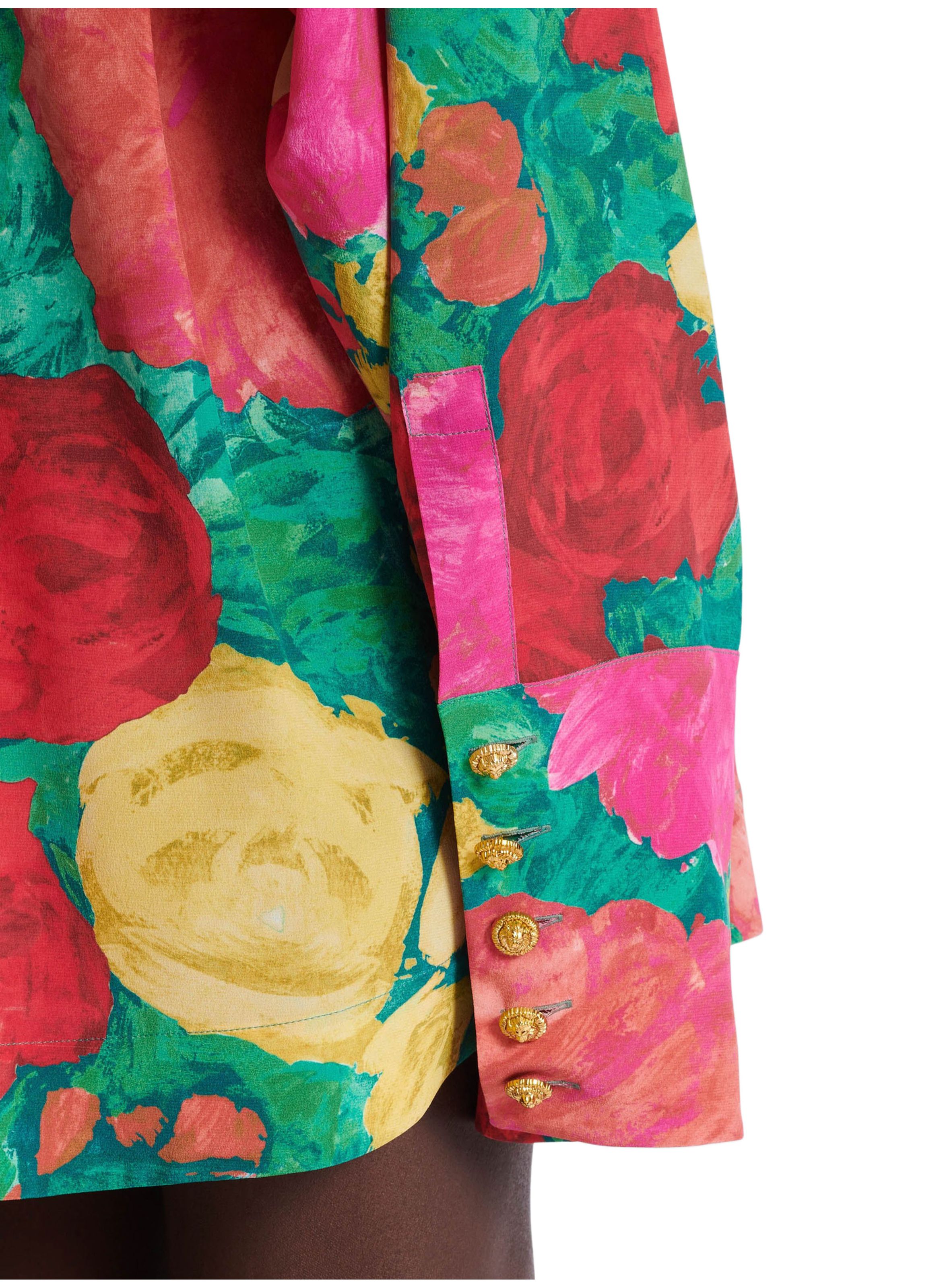 Robe-chemise en crêpe à imprimé roses BALMAIN Multicolore