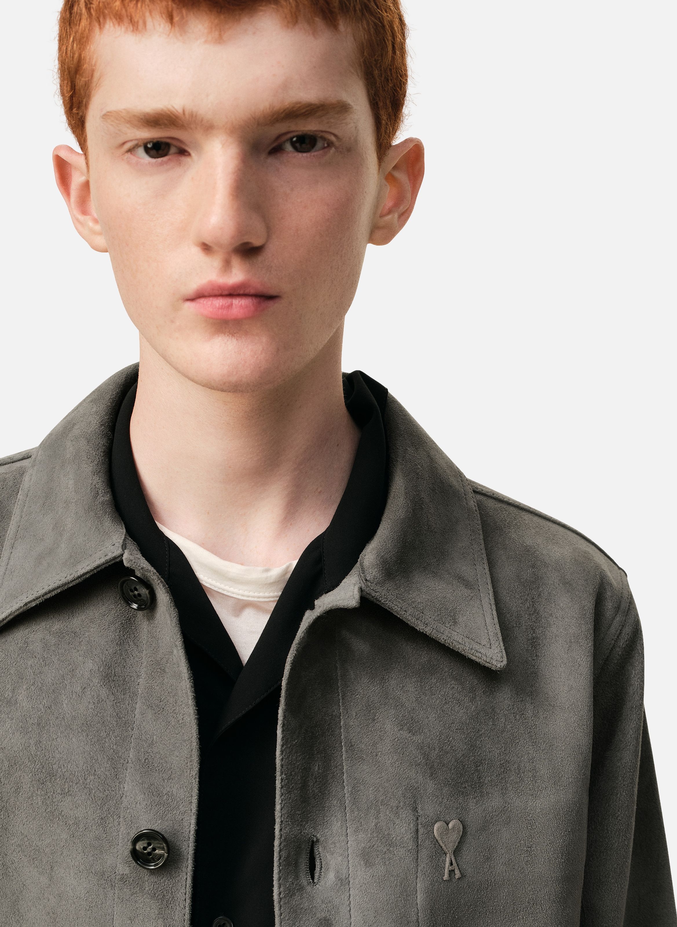 Veste boutonnée ami de coeur en cuir Gris