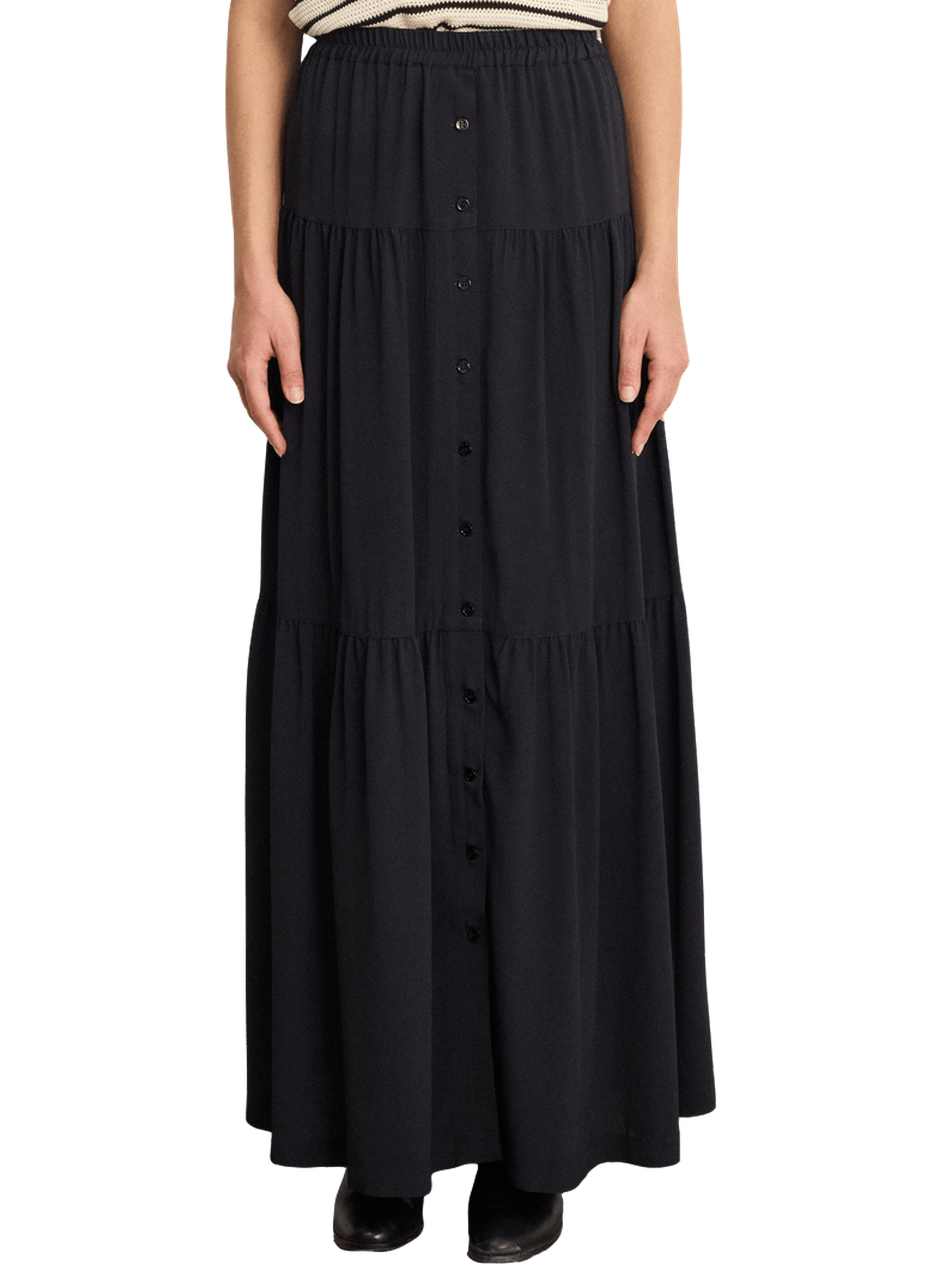 Jupe longue boutonnée à volants - naela PABLO Noir