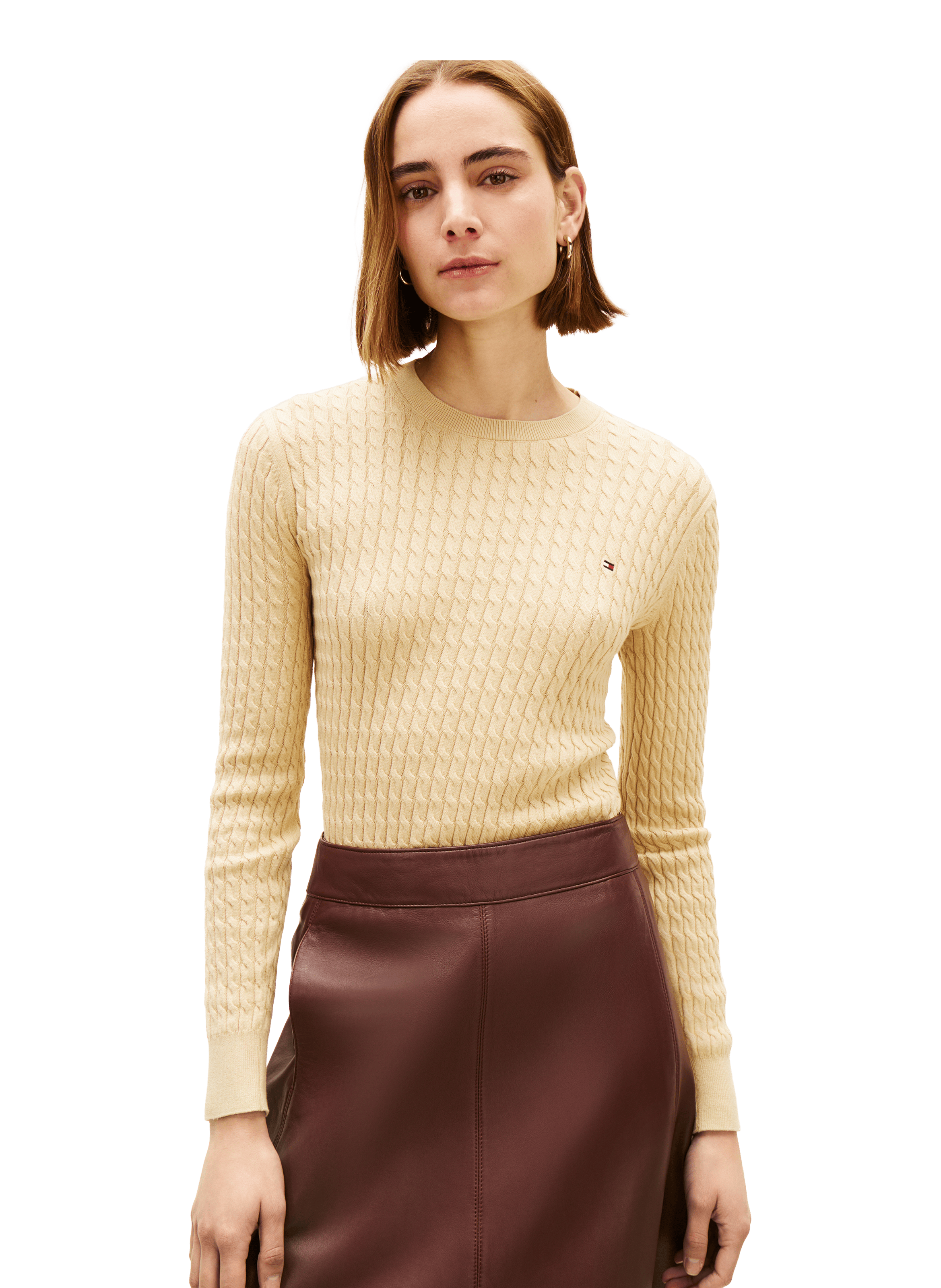 Pull torsadé en coton TOMMY HILFIGER Beige