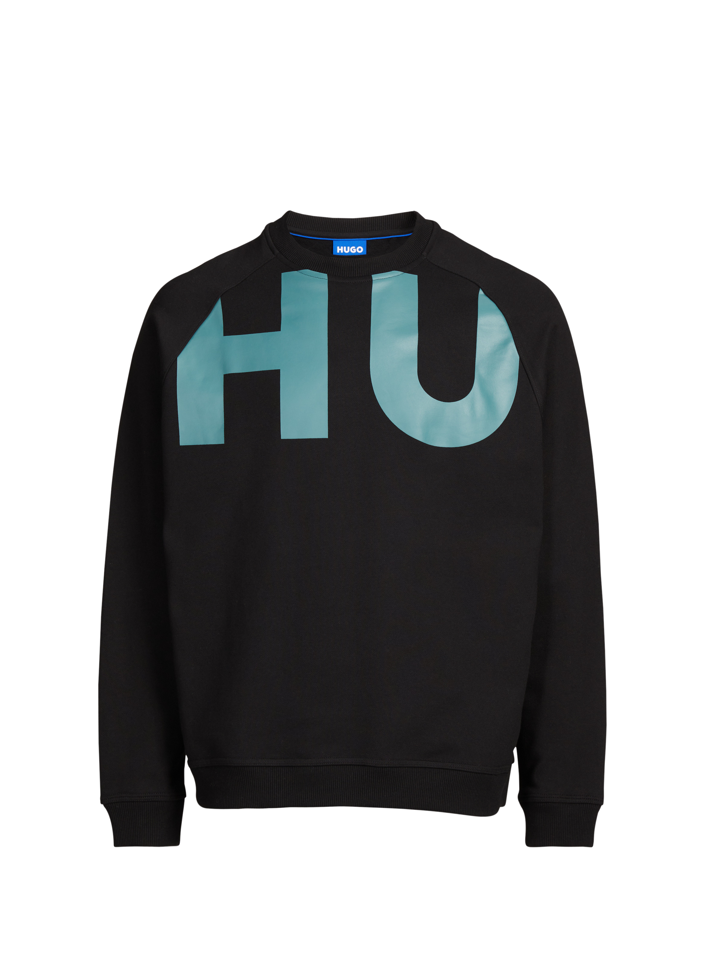 Printed round neck cotton sweatshirt HUGO BLUE Black