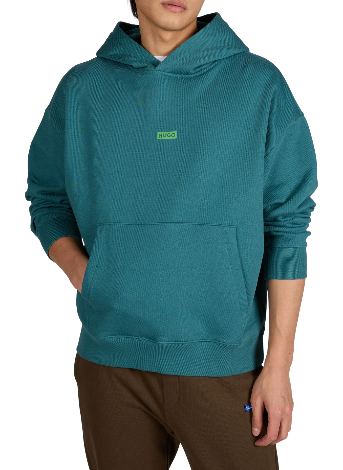 Oversized cotton hoodie HUGO BLUE Blue