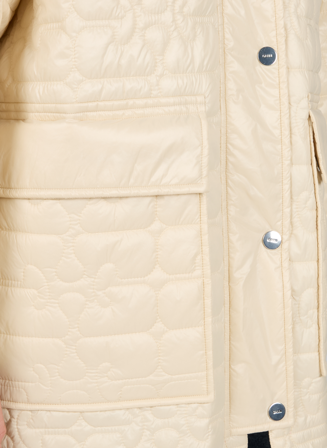 Shiny Quilt padded jacket with contrasting collar GANNI Khaki