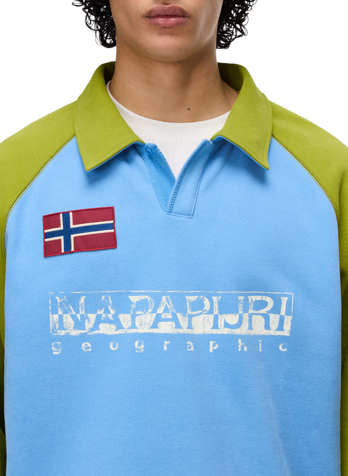 Polo manches longue à logo en coton mélangé NAPAPIJRI Bleu