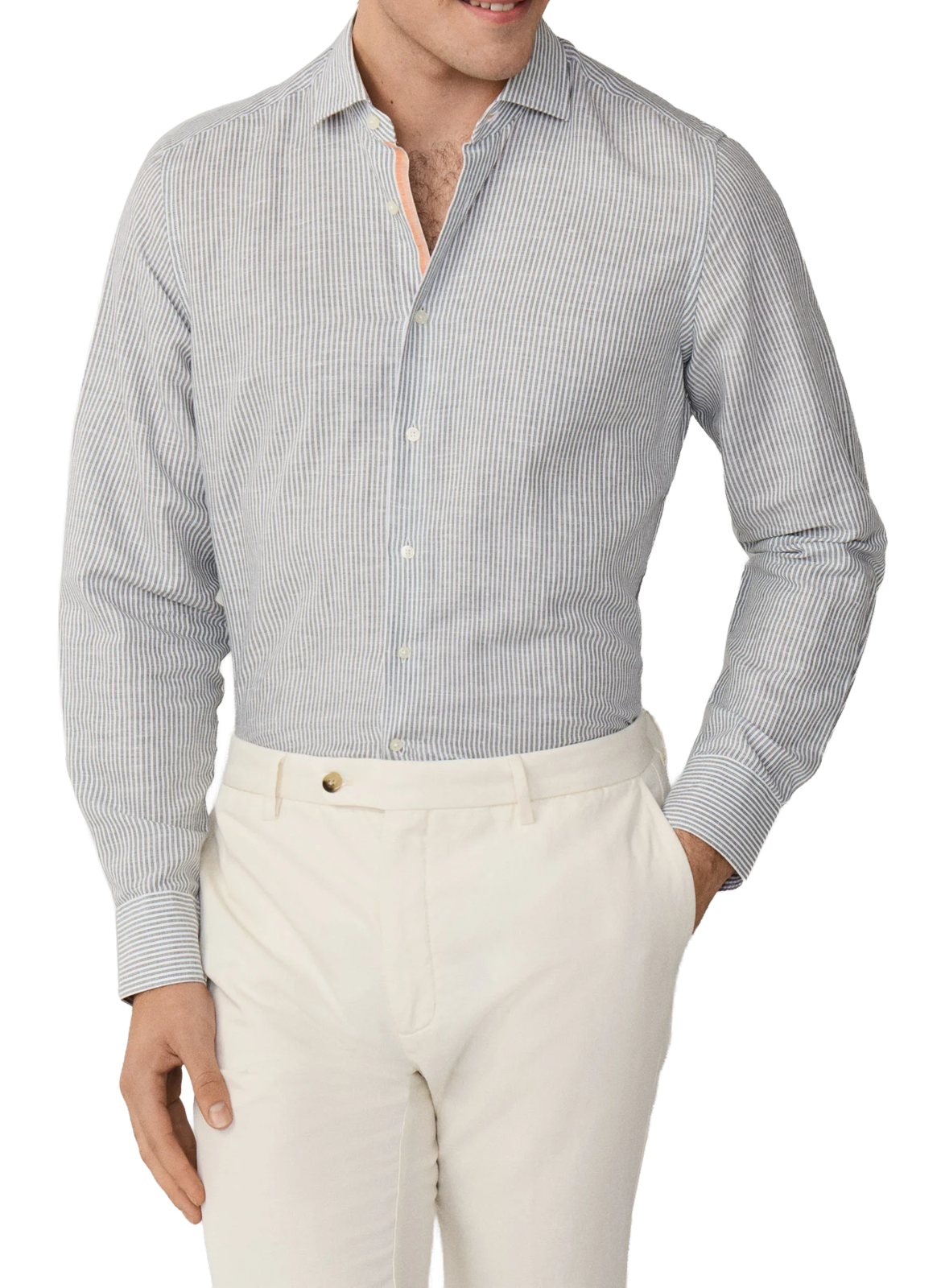 Chemise ajustée rayée en lin et coton HACKETT Vert