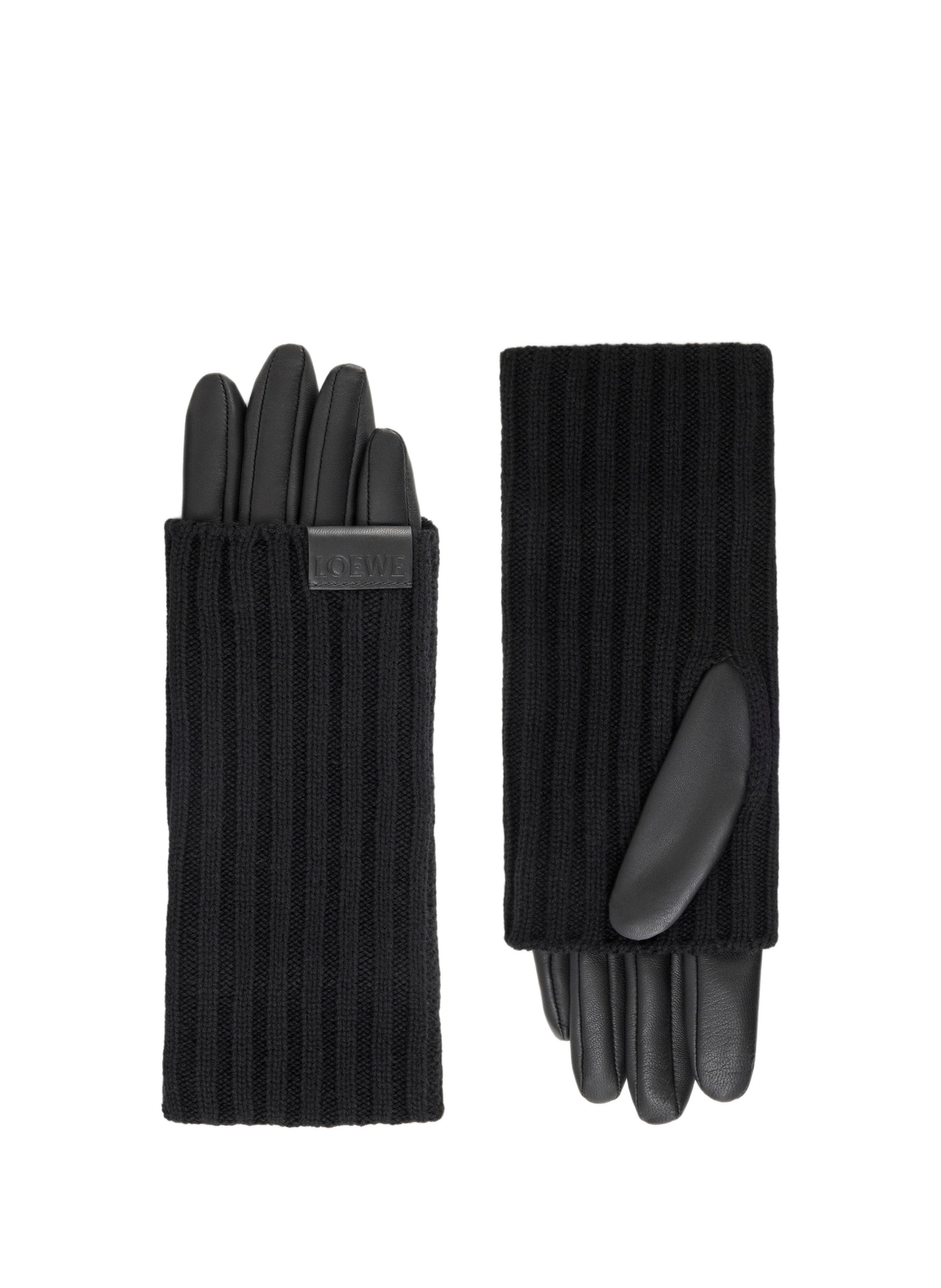 Gants à bords nervurés en cuir et cachemire LOEWE Noir