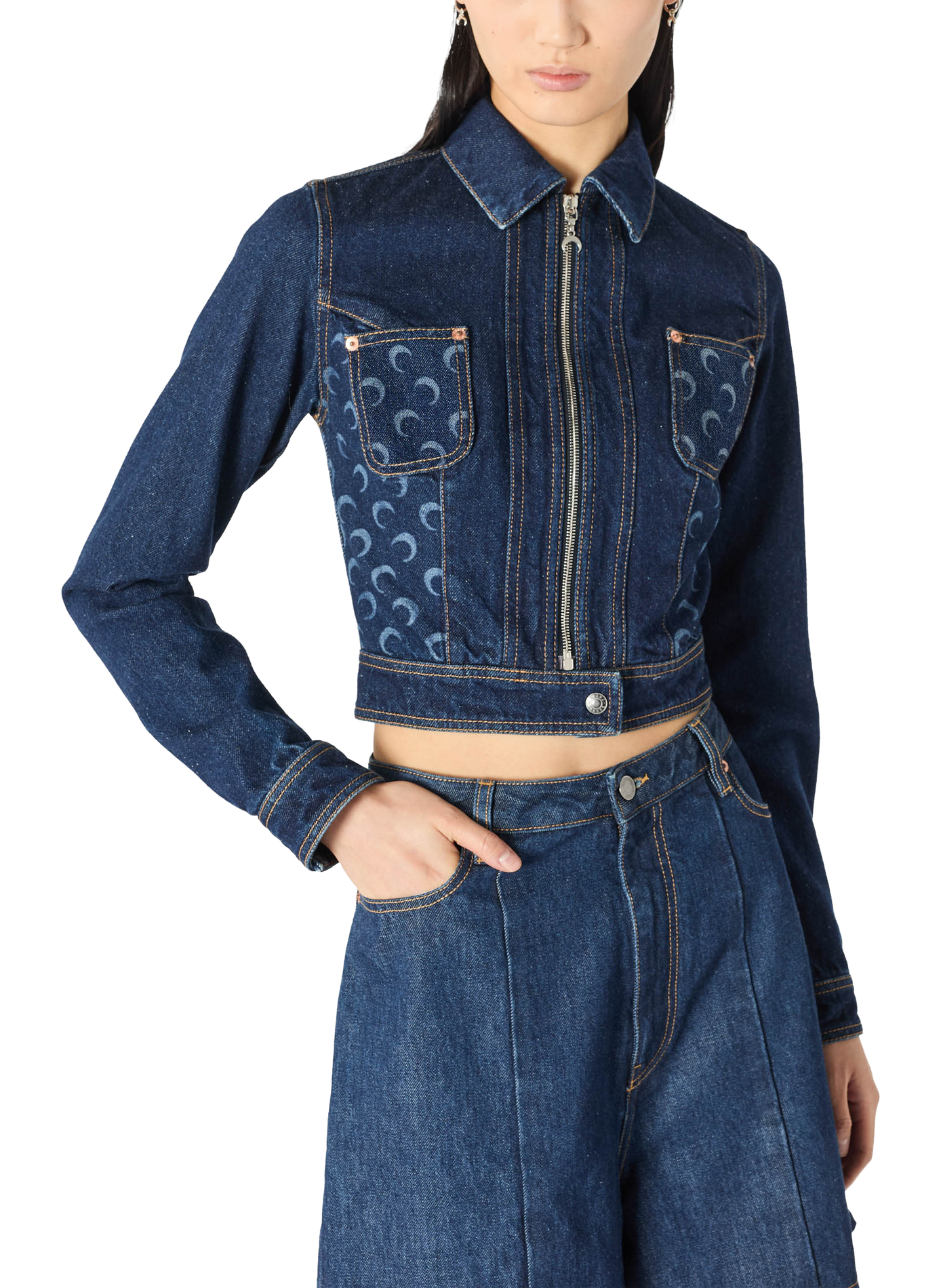 Veste trucker zippée en jean bleu nuit MARINE SERRE Blauw
