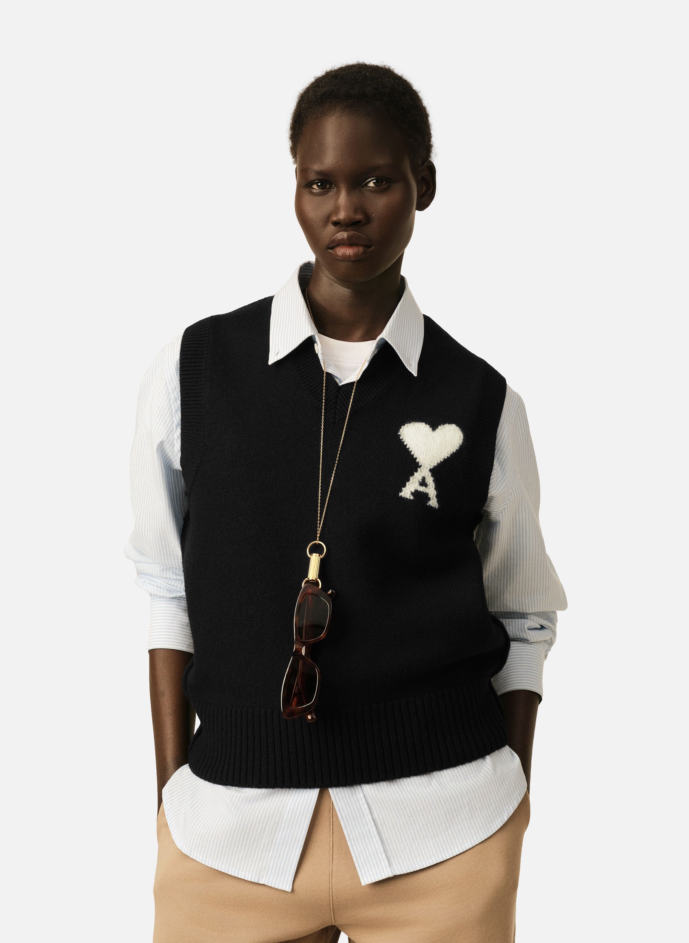 Pull unisexe en laine sans manches ami de coeur AMI PARIS Noir
