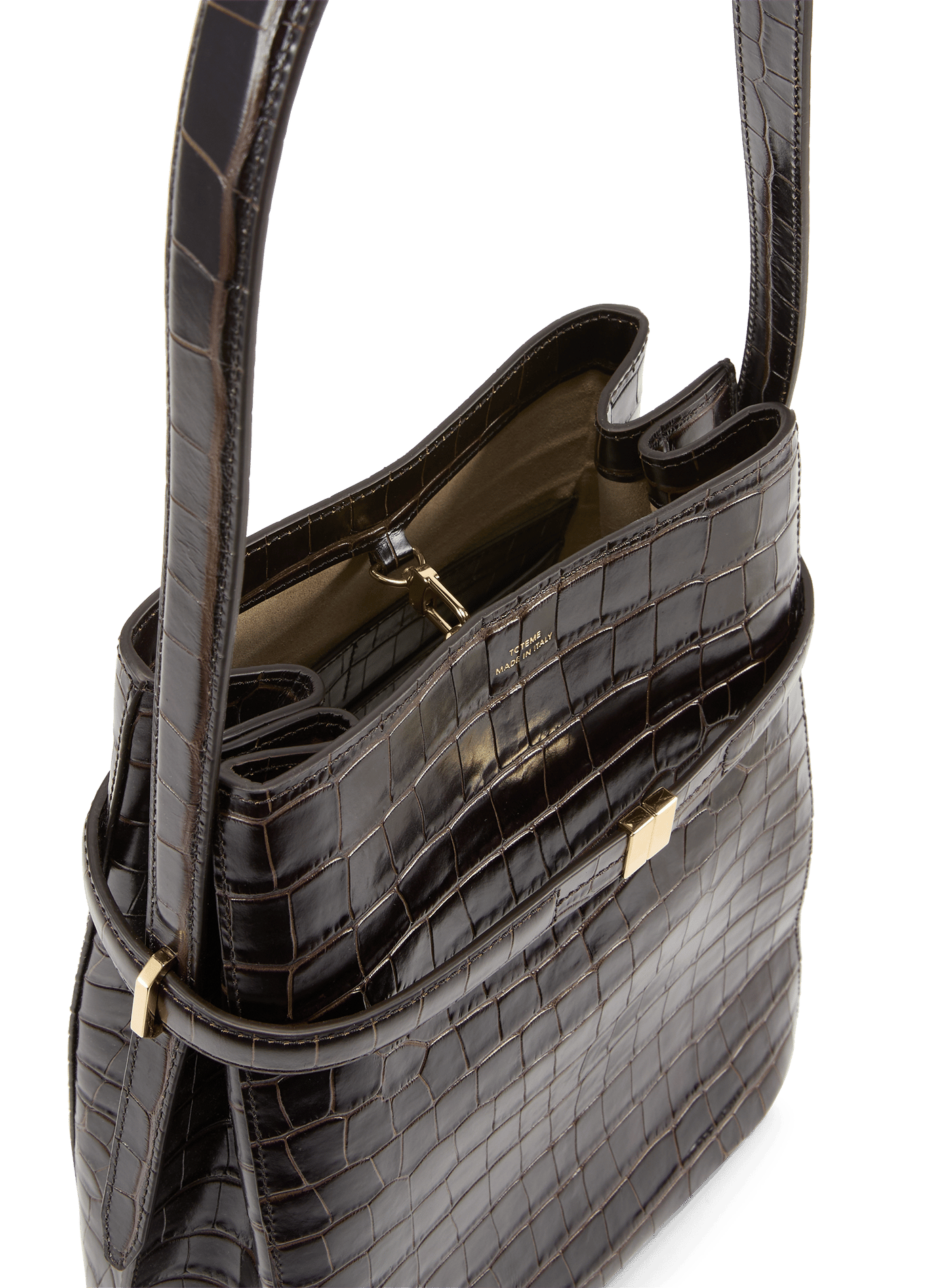 Cow leather crocodile effect bucket bag TOTEME Brown