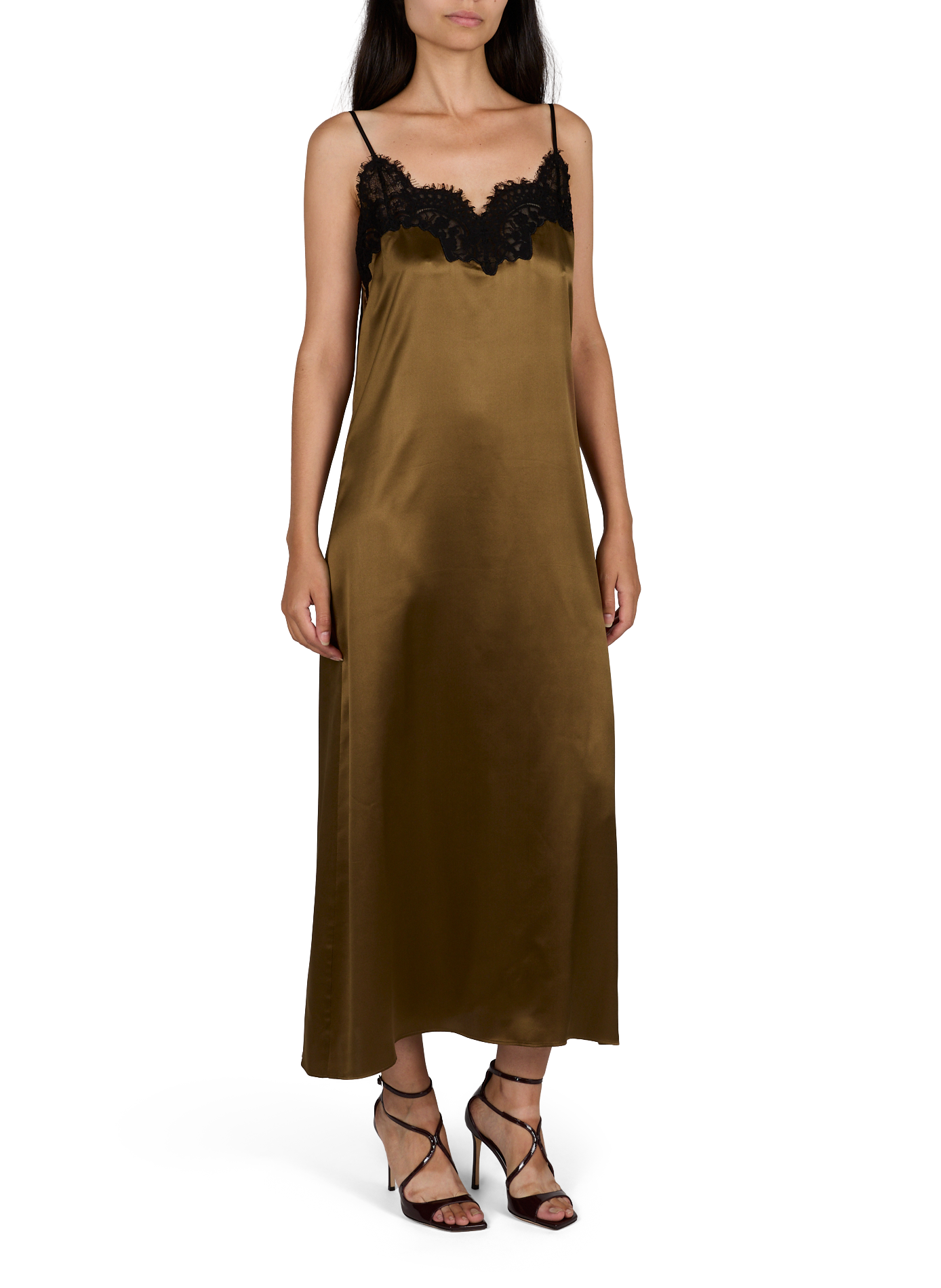 Langes Seiden-Nachtkleid CO Braun