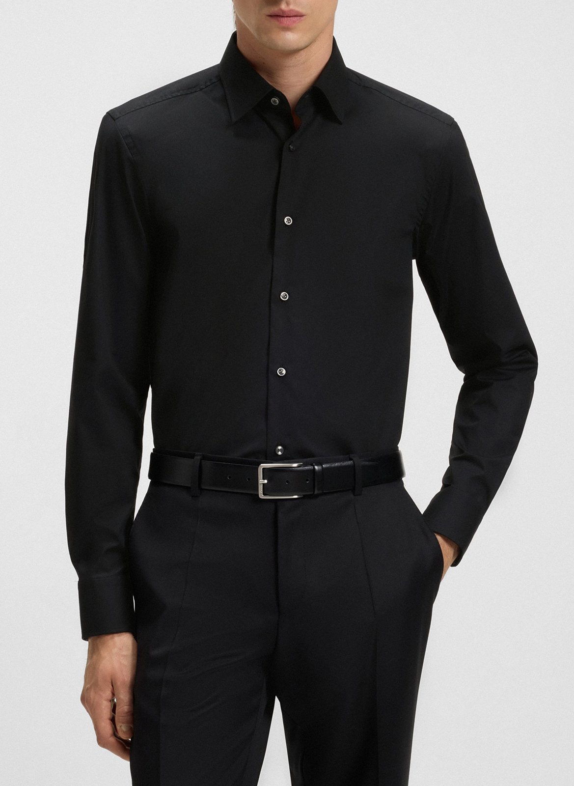 Chemise slim fit en coton mélangé BOSS Noir