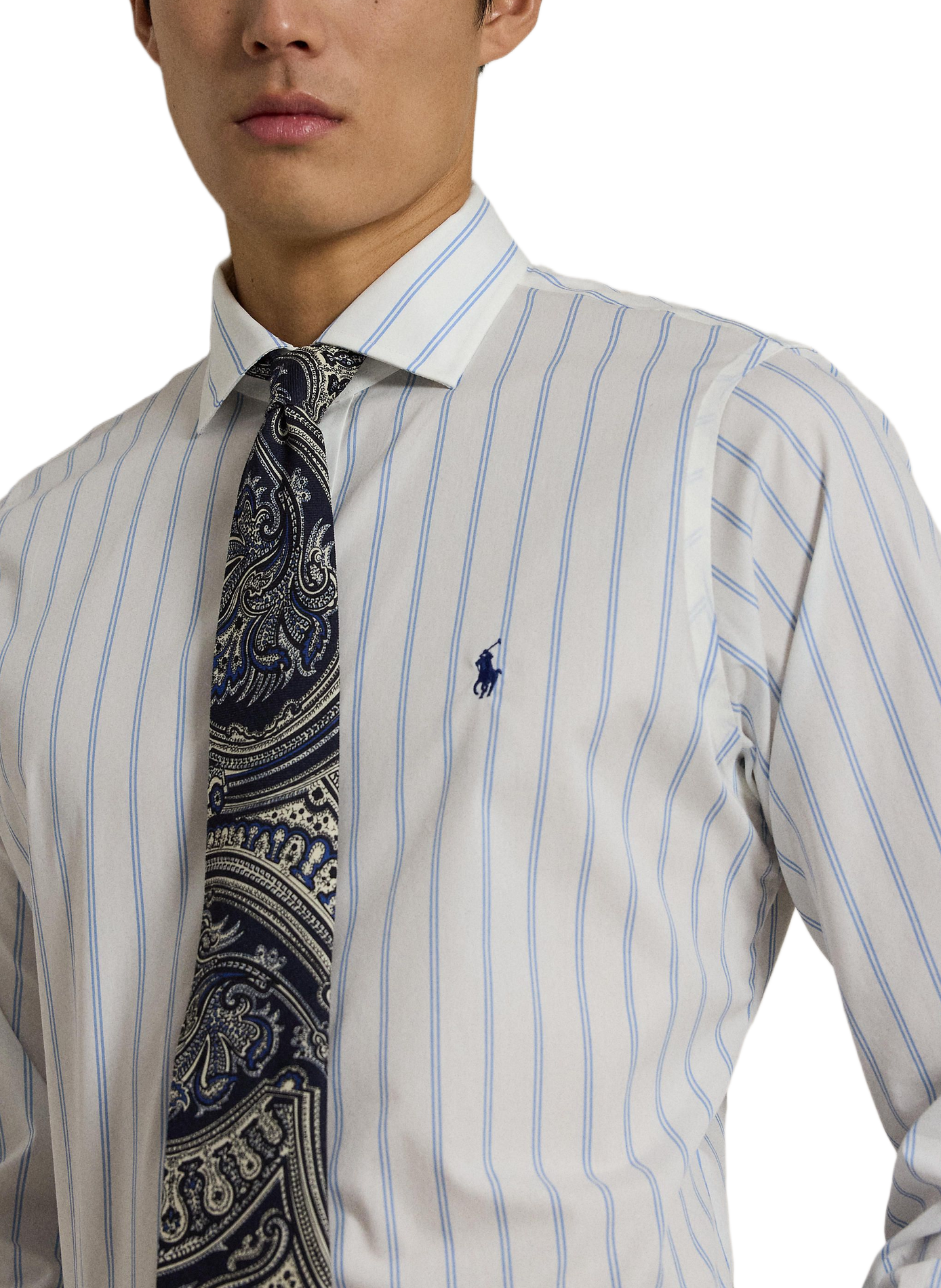 Chemise slim à rayures en coton POLO RALPH LAUREN Blanc