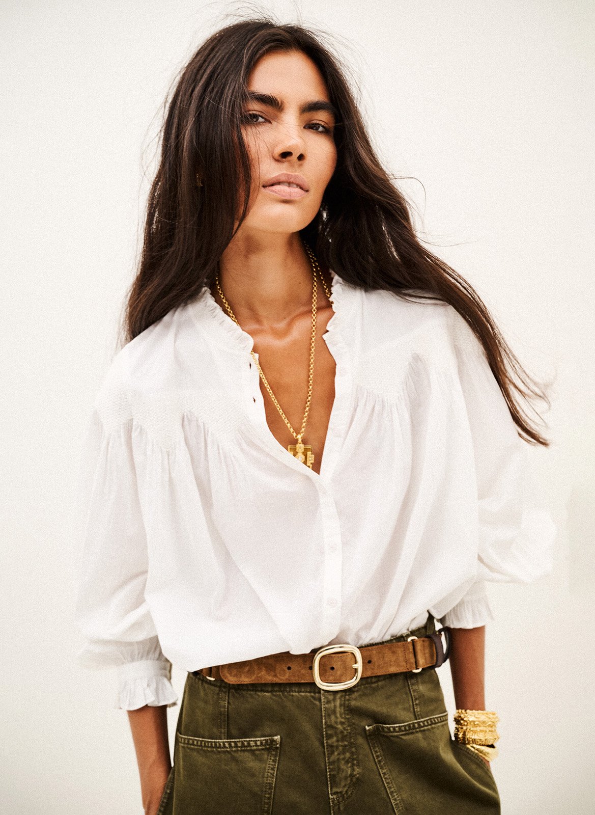 Chemise ample à broderie en coton tonia BA&SH Beige