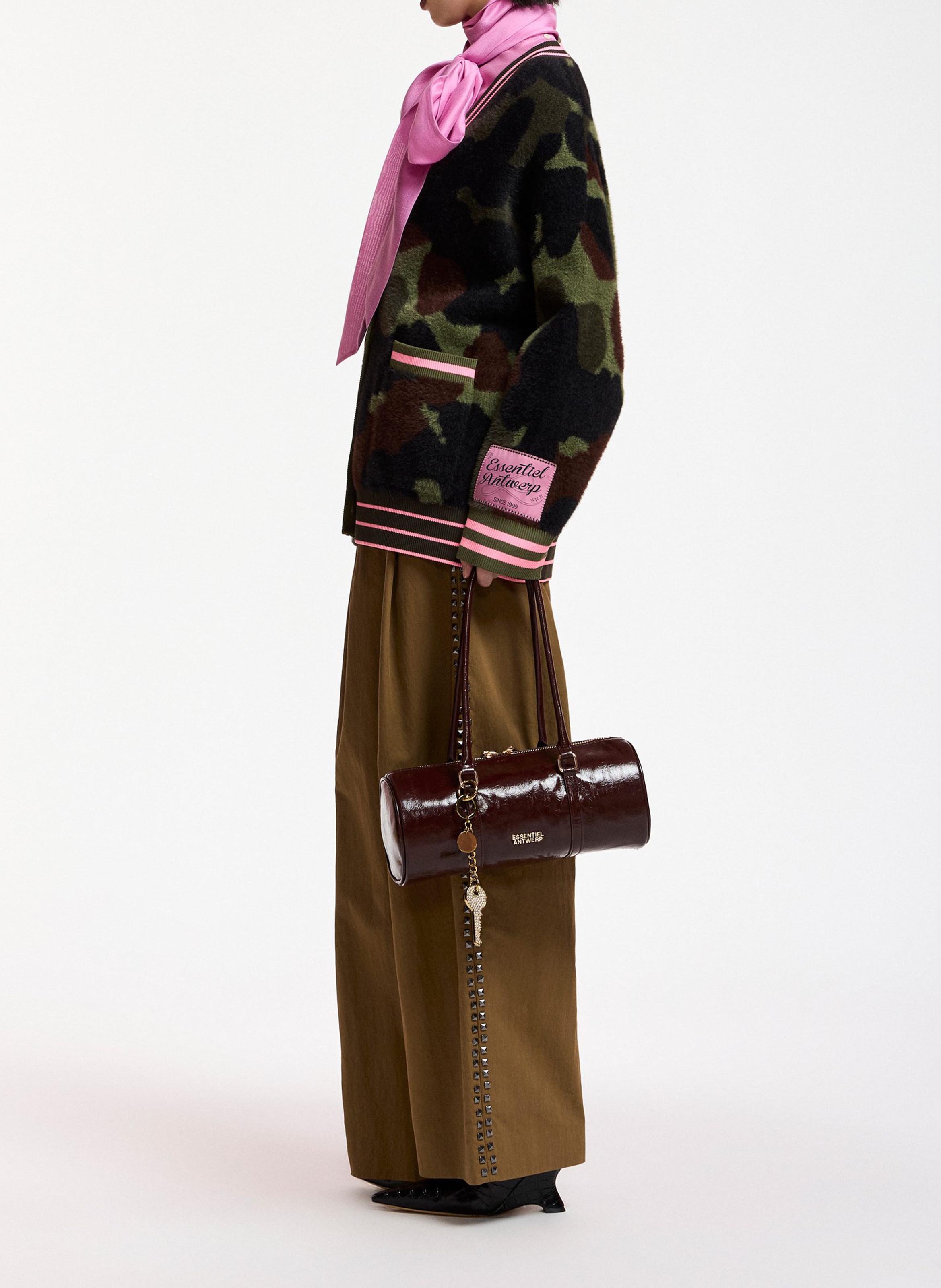 Cardigan ample col v motif camouflage kamoo ESSENTIEL ANTWERP Vert