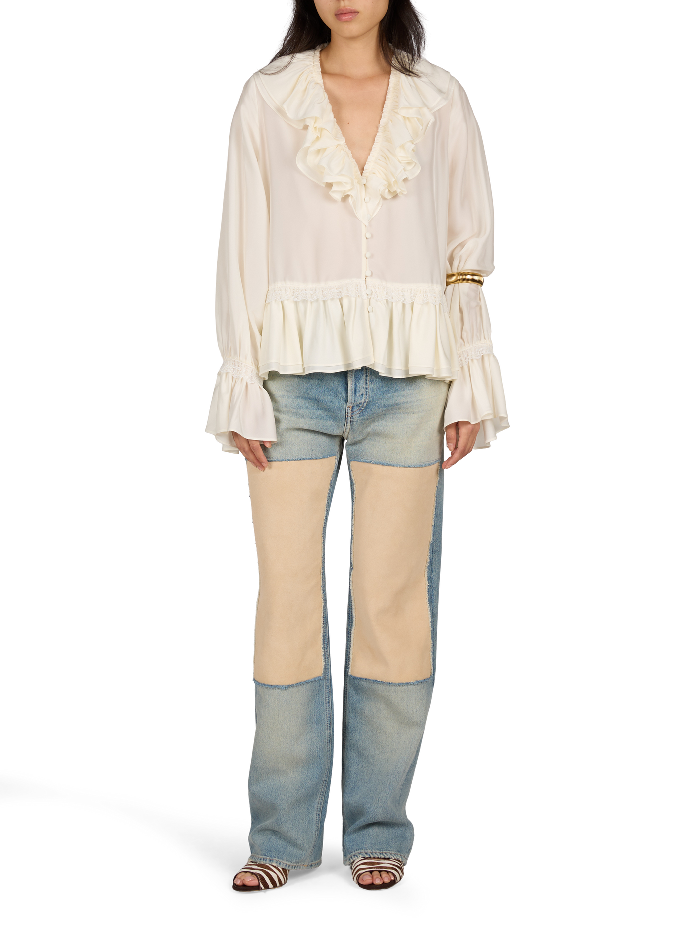 Flowy loose-fitting V-neck blouse GANNI Multicolour