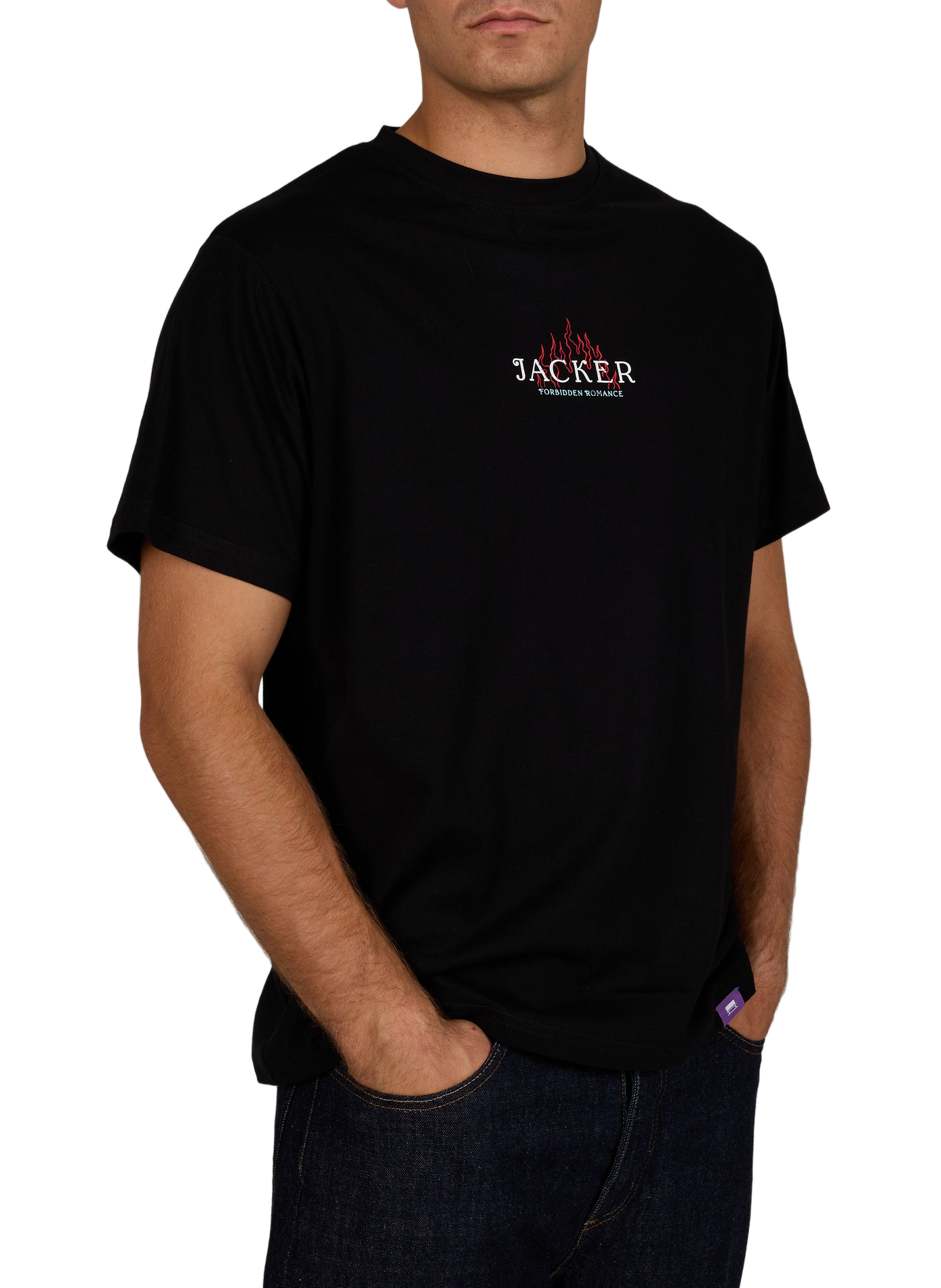 Straight printed cotton t-shirt JACKER. Black