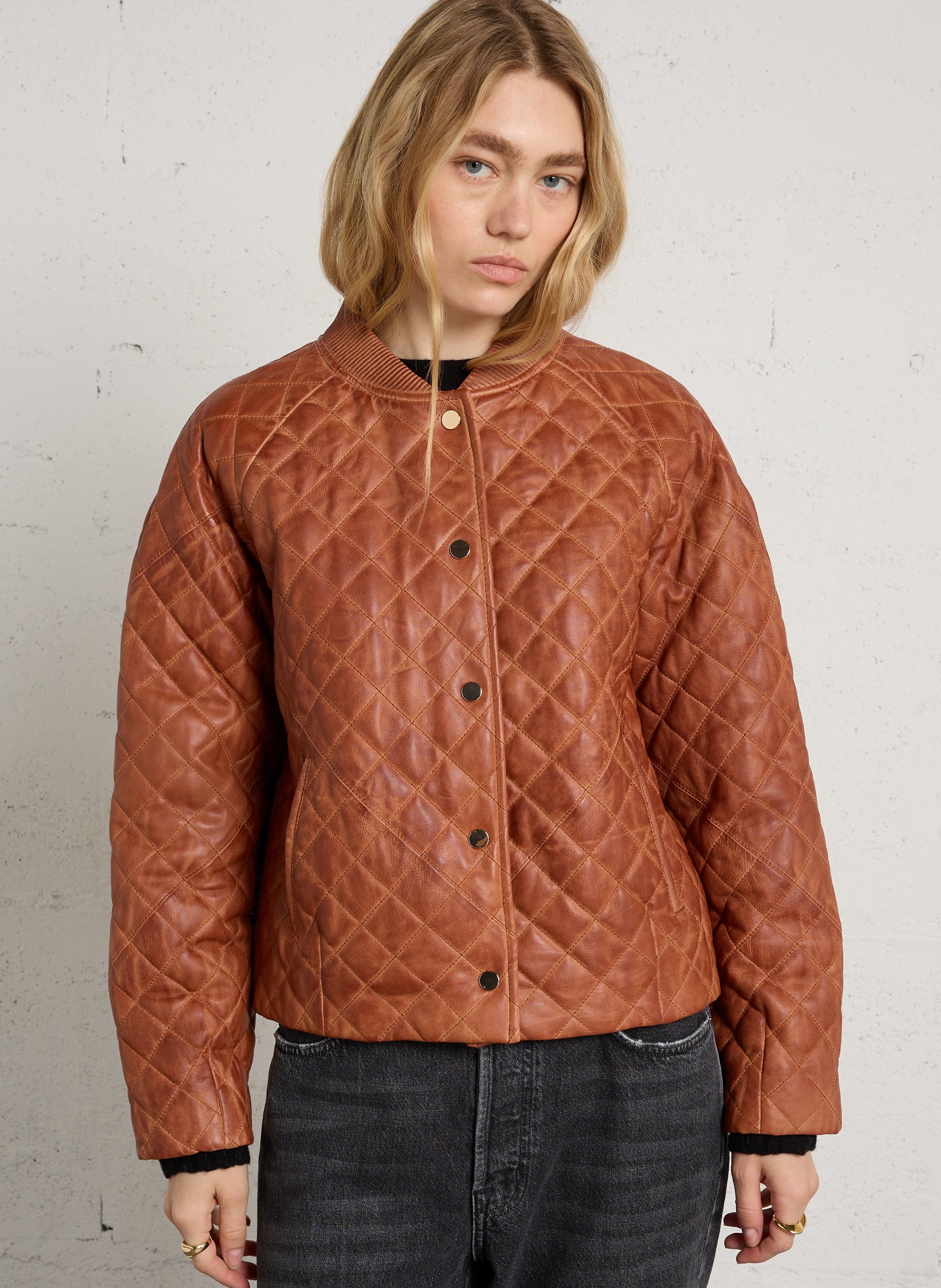 Veste oversize matelassée en cuir betsy MAISON 123 Marron