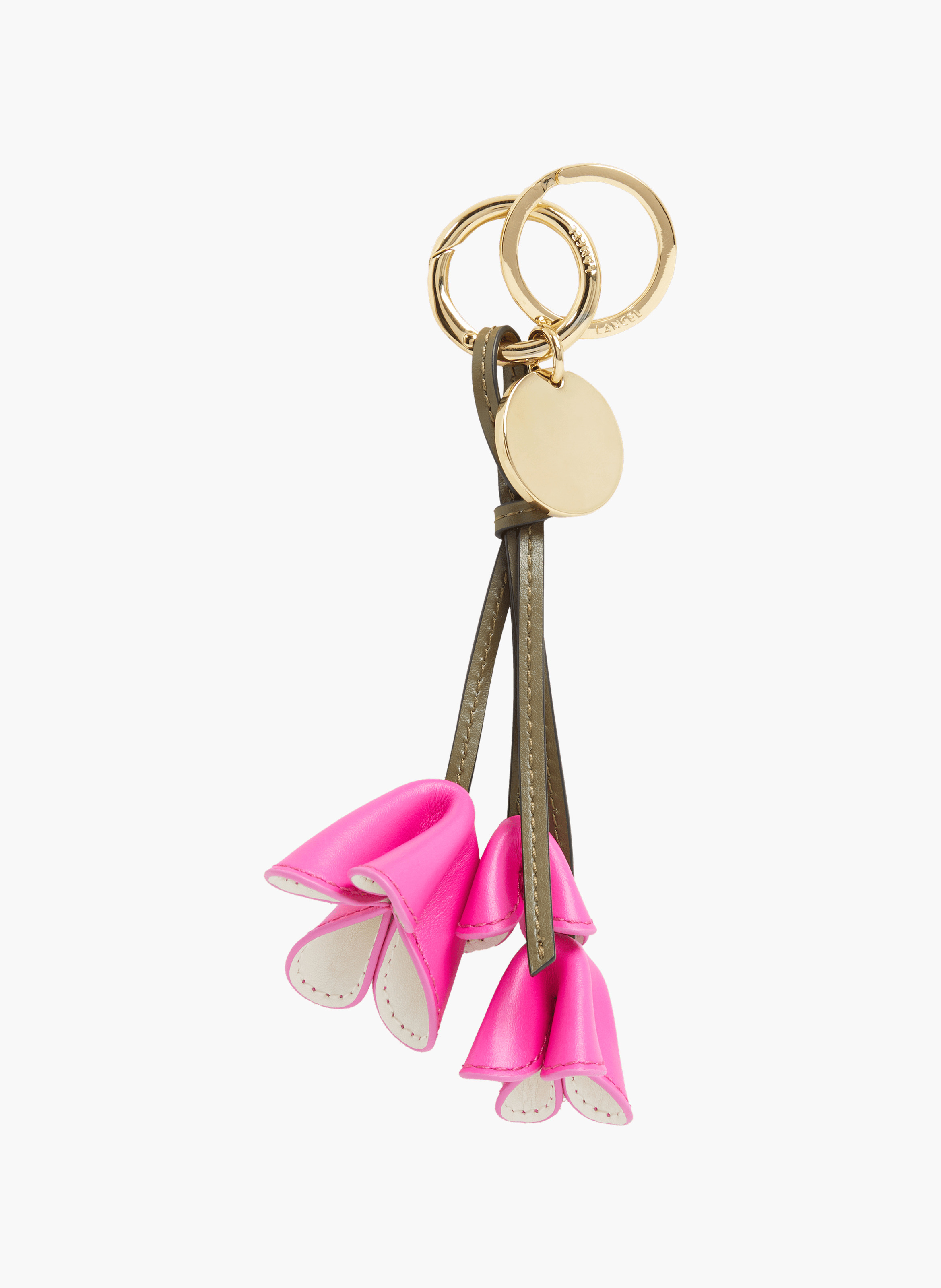 Sleutelhanger met bloemen van Lancel in leer LANCEL Roze