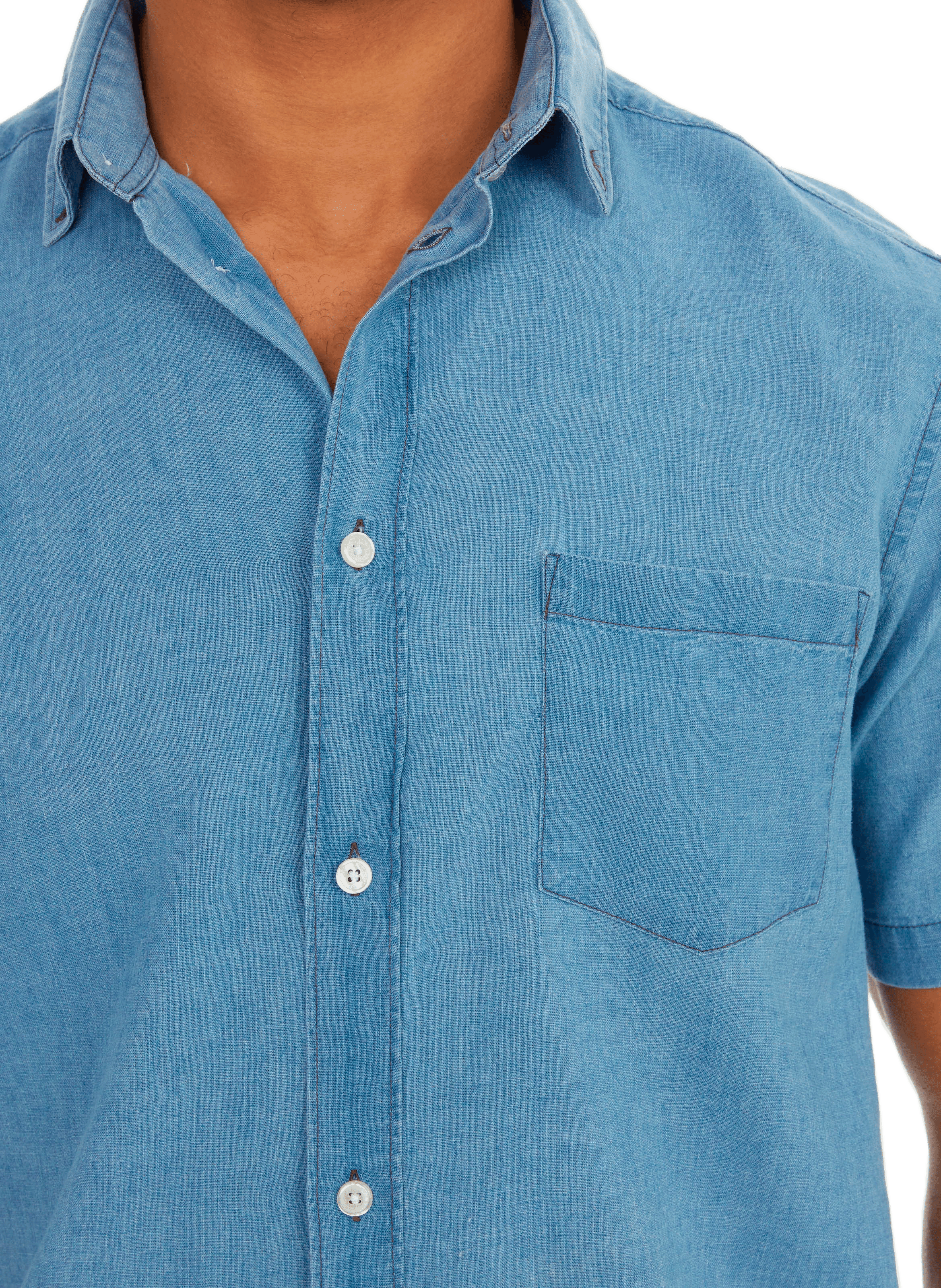 Short-sleeved cotton and linen shirt  Blue